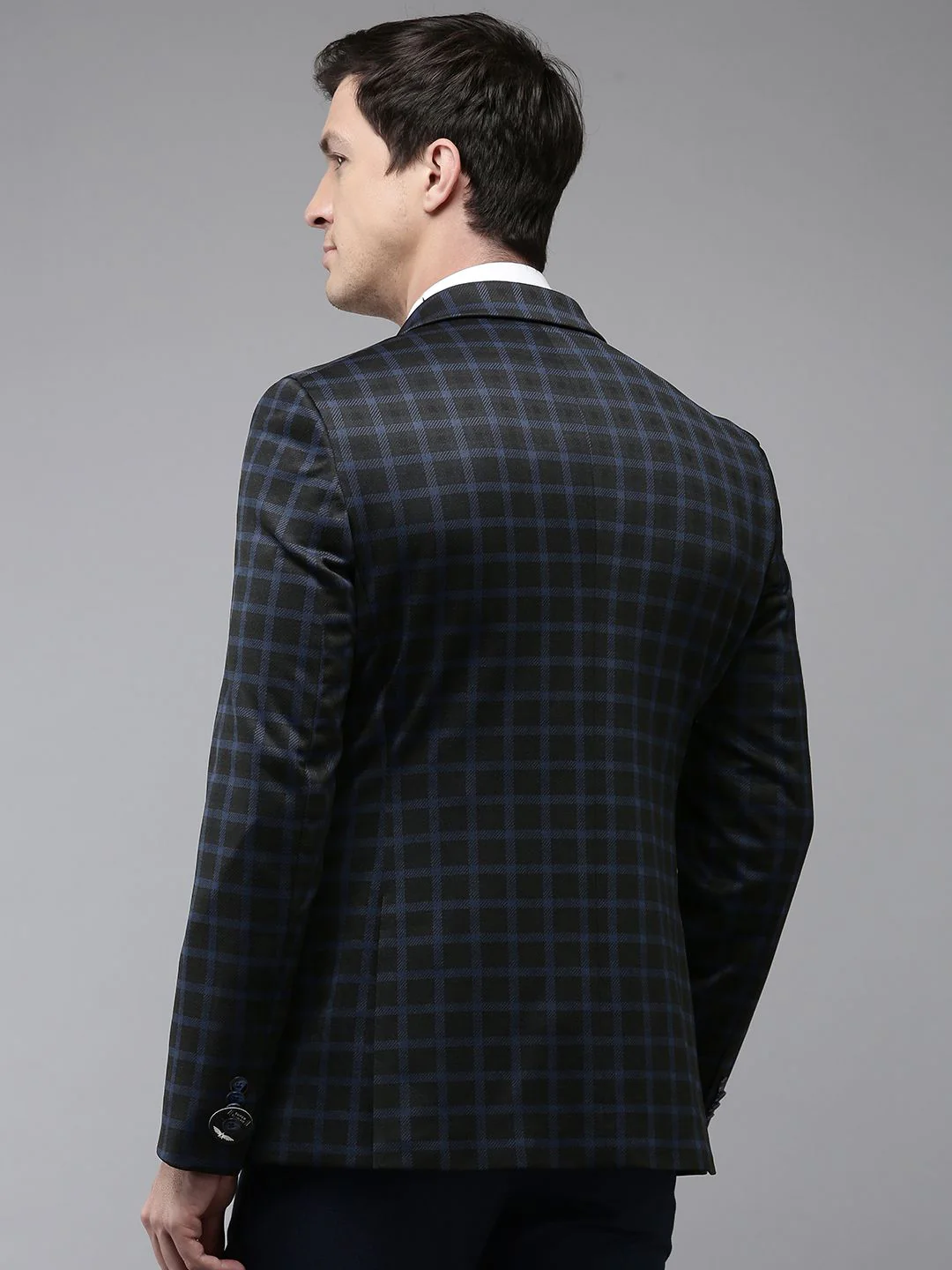 Park Avenue Checked Notched Lapel Slim Fit Single Breasted Formal Blazer - Image 5