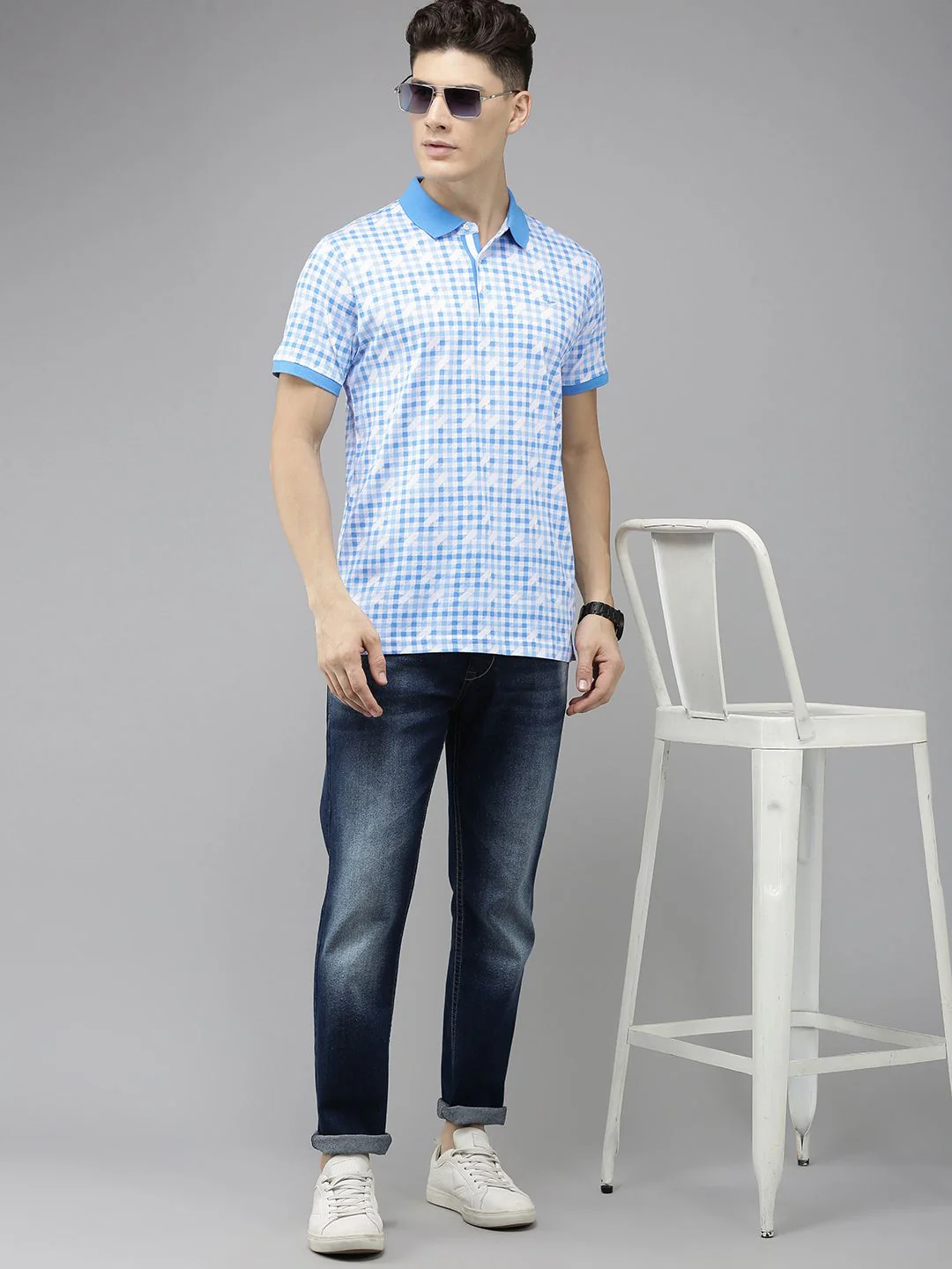 Park Avenue Checked Polo Collar Pure Cotton Slim Fit T-shirt - Image 4