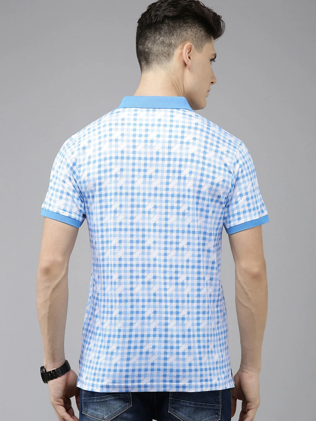 Park Avenue Checked Polo Collar Pure Cotton Slim Fit T-shirt - Image 5