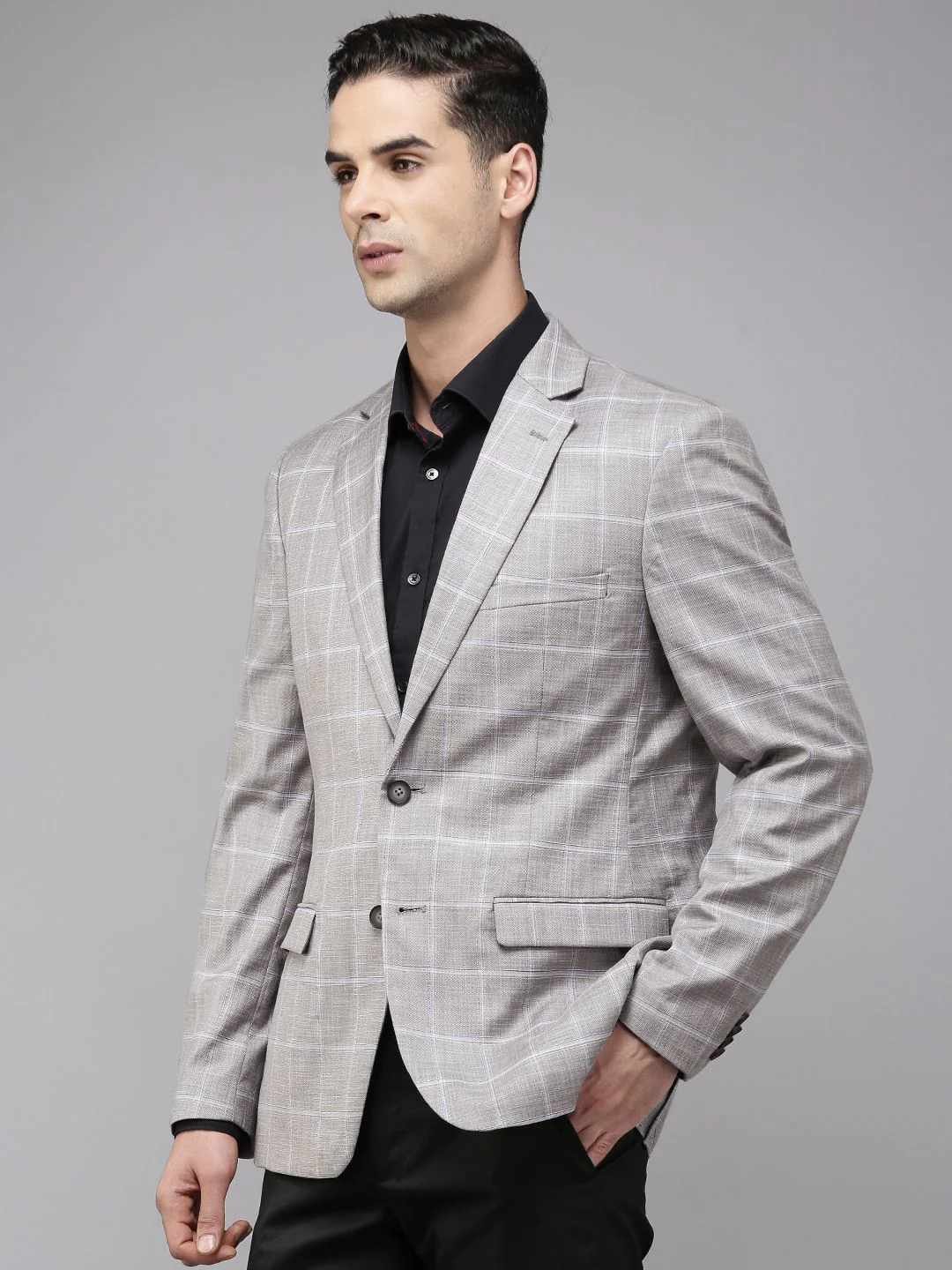 Park Avenue Checked Regular Fit Single-Breasted Formal Blazer - Image 3