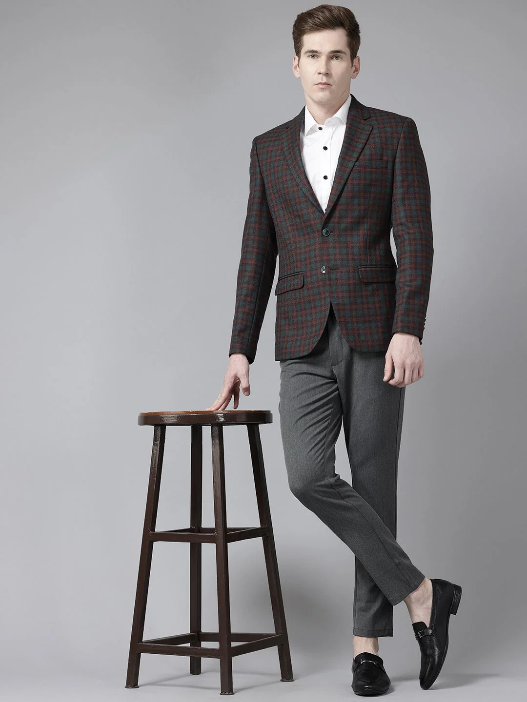 Park Avenue Checked Single-Breasted Formal Blazer - Image 4
