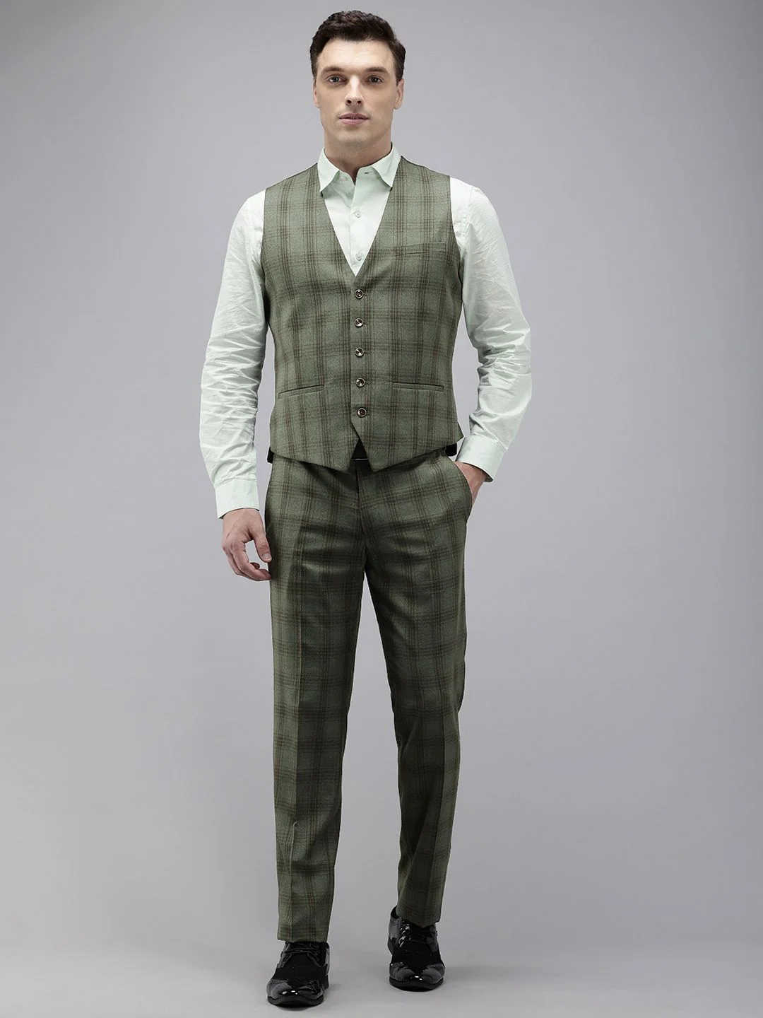 Park Avenue Checked Single Breasted Super Slim Fit 3 Piece Formal Suits - Image 2