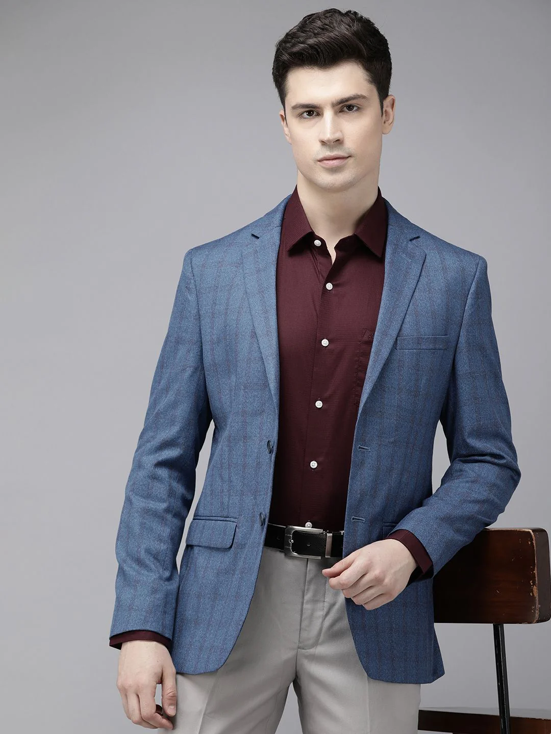 Park Avenue Checked Super Slim Fit Single-Breasted Formal Blazer