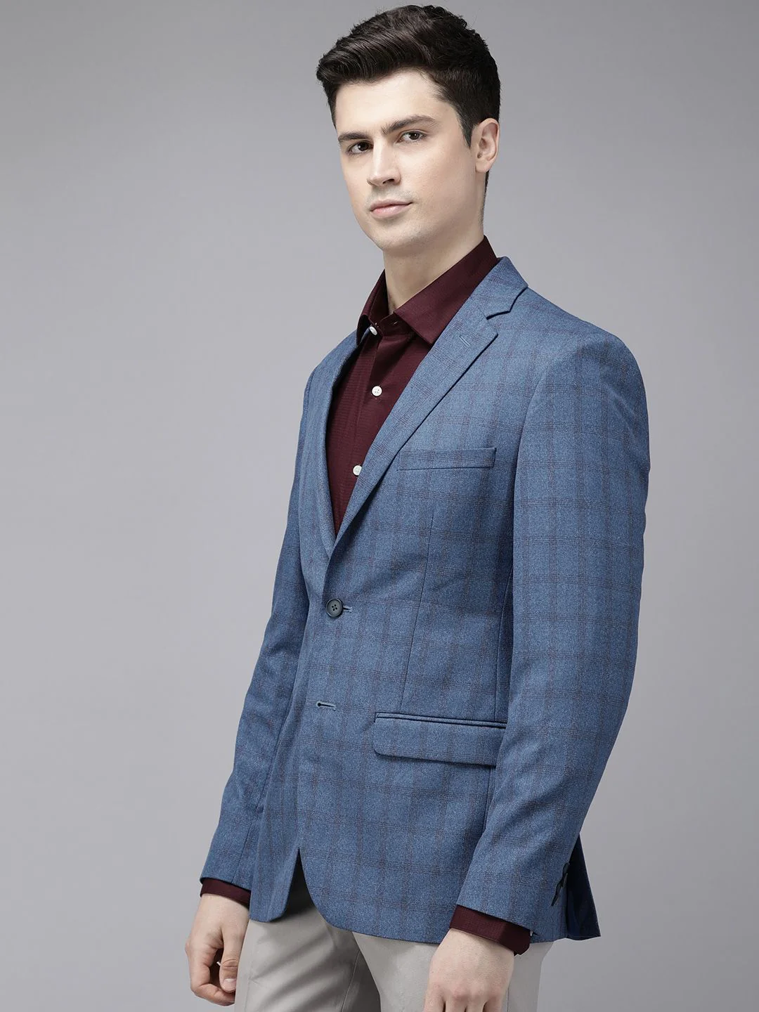 Park Avenue Checked Super Slim Fit Single-Breasted Formal Blazer - Image 3