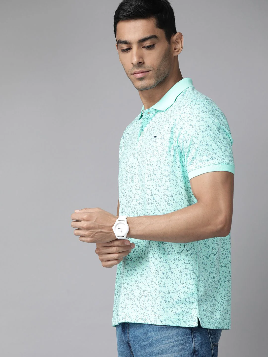 Park Avenue Floral Printed Polo Collar Slim Fit T-shirt - Image 3