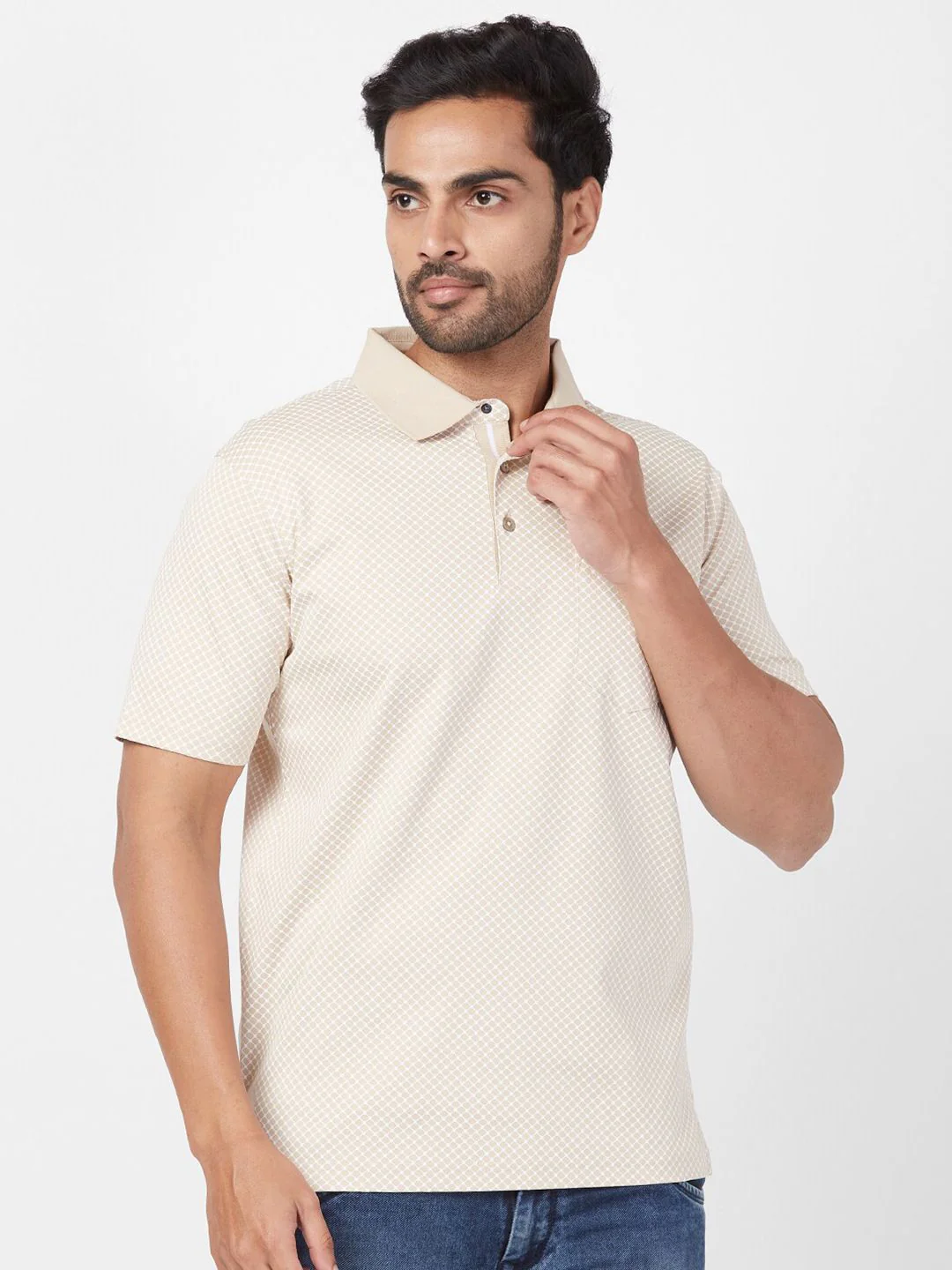 Park Avenue Geometric Printed Polo Collar Cotton Slim Fit T-shirt - Image 3