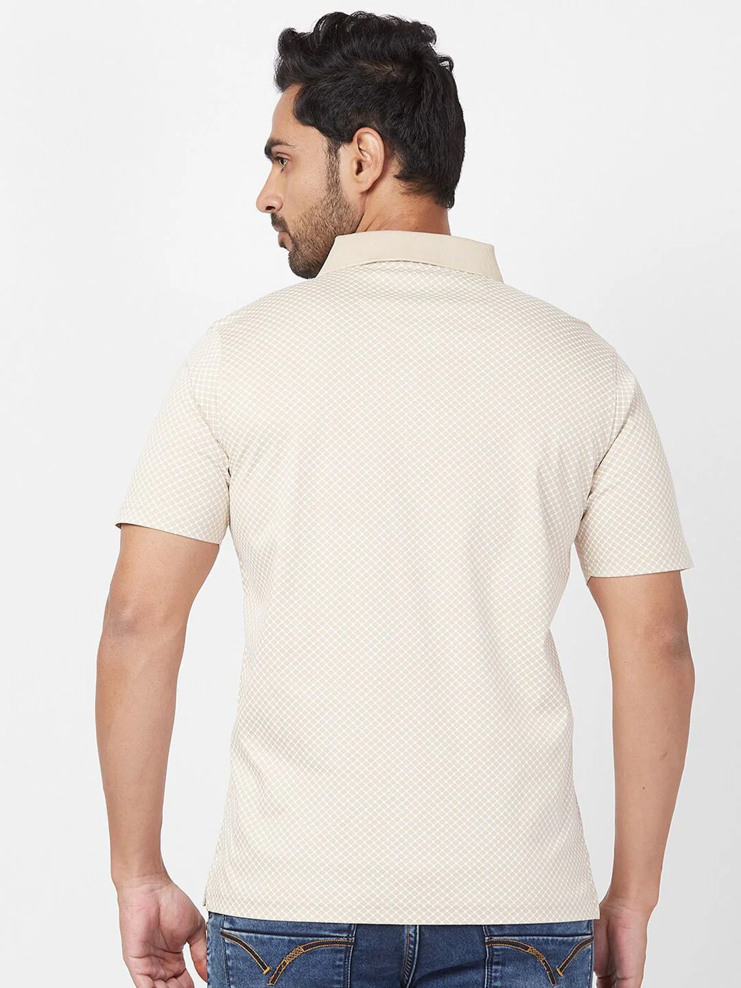 Park Avenue Geometric Printed Polo Collar Cotton Slim Fit T-shirt - Image 4