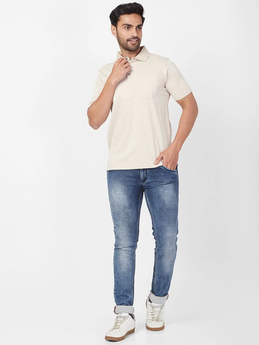 Park Avenue Geometric Printed Polo Collar Cotton Slim Fit T-shirt - Image 6