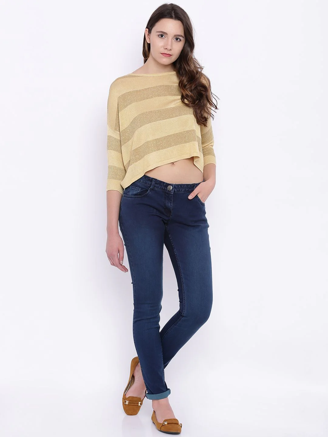 Park Avenue Khaki Striped Boxy Crop Top - Image 5