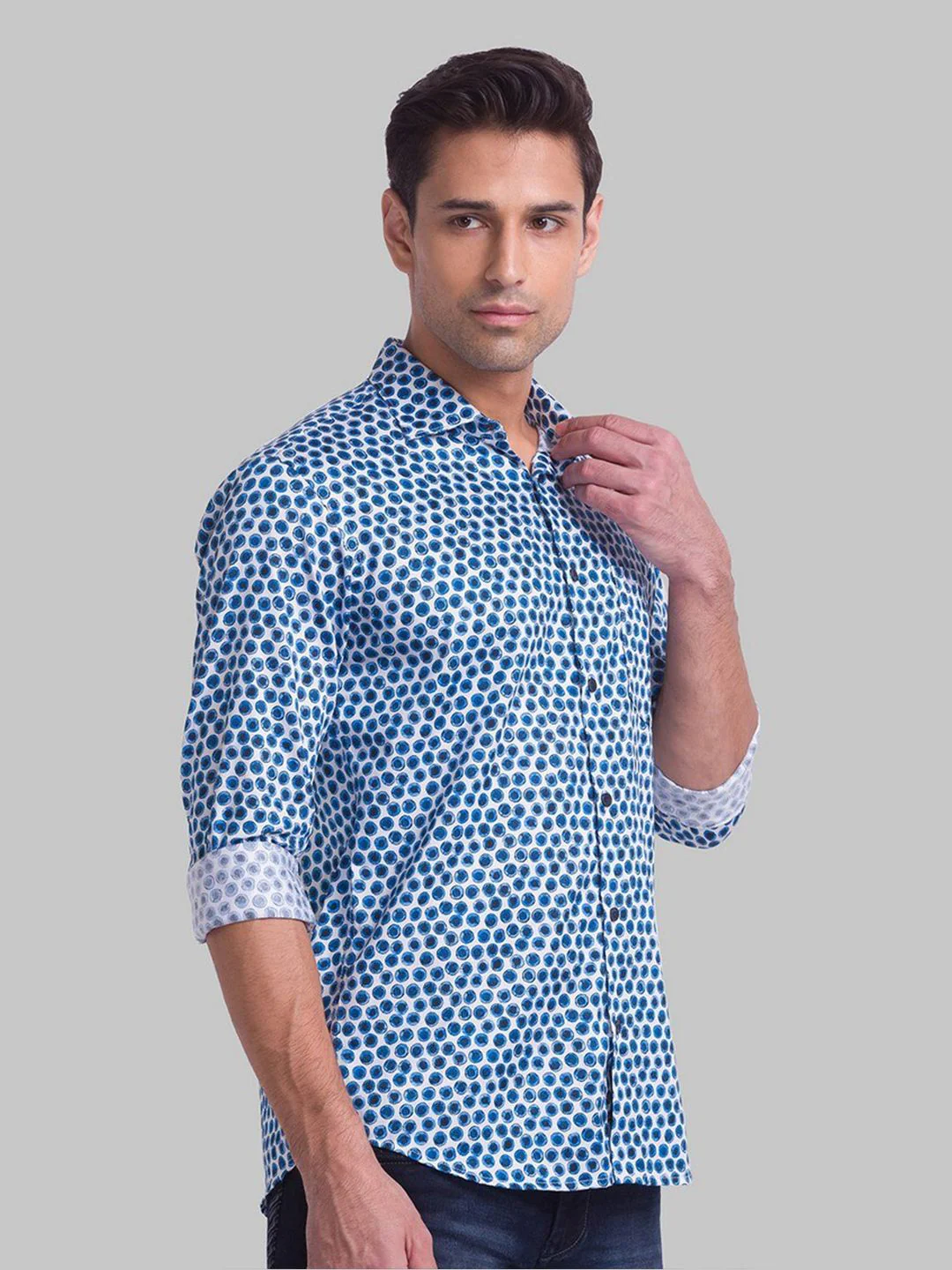 Park Avenue Men Blue Slim Fit Printed Cotton Casual Shirt - Image 3