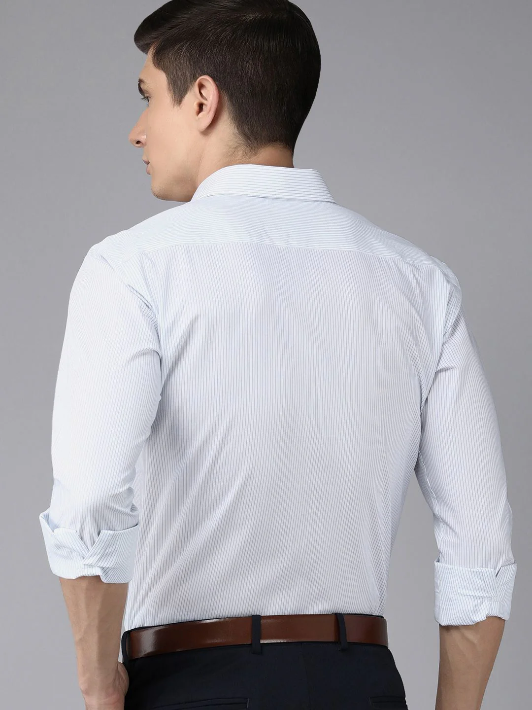 Park Avenue Men Blue Slim Fit Striped Formal Shirt - Image 6