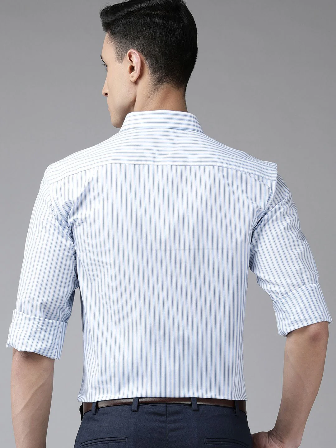 Park Avenue Men Blue Slim Fit Striped Formal Shirt - Image 6