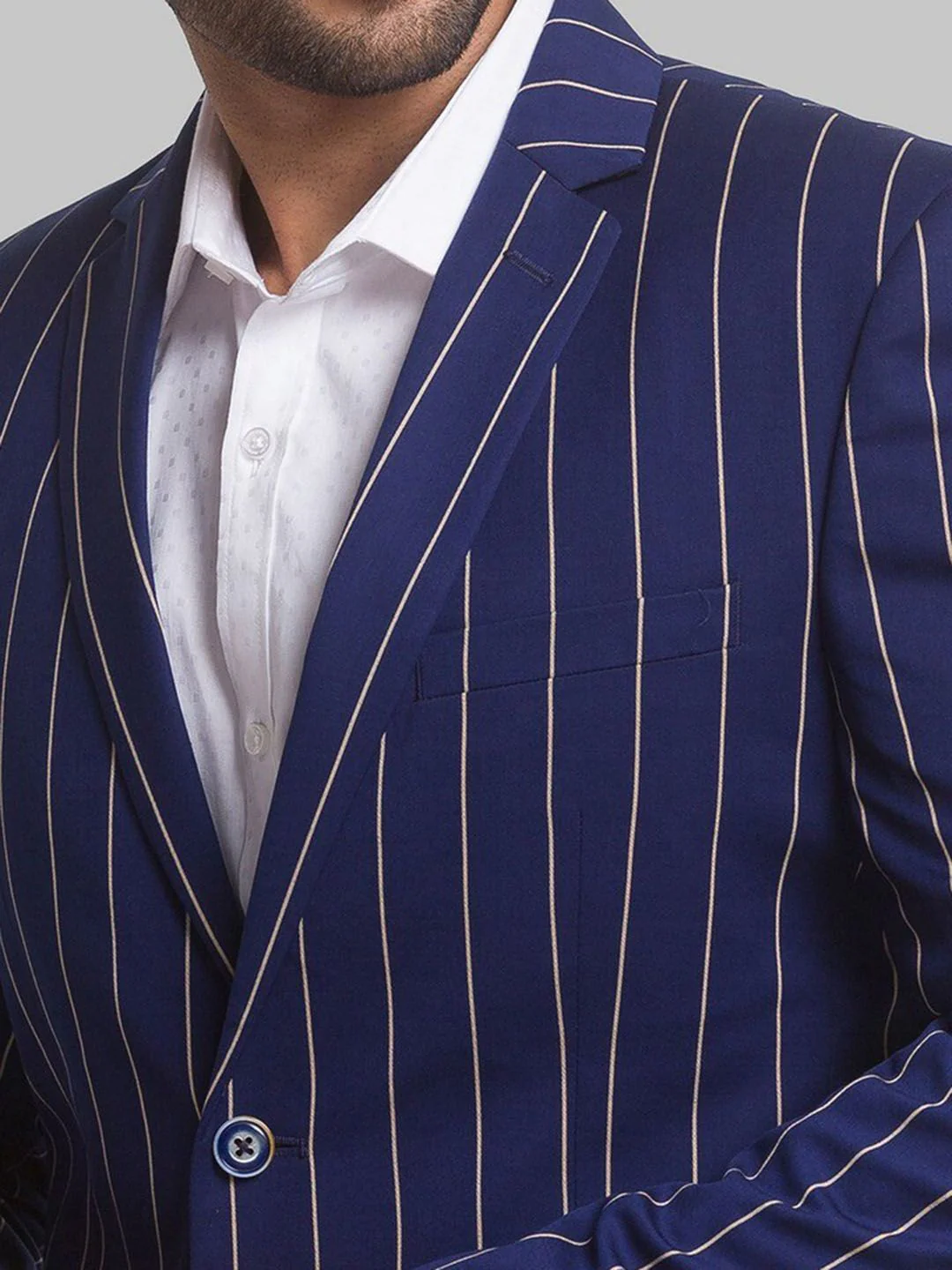 Park Avenue Men Blue Striped Single Breasted Formal Blazer - Image 2