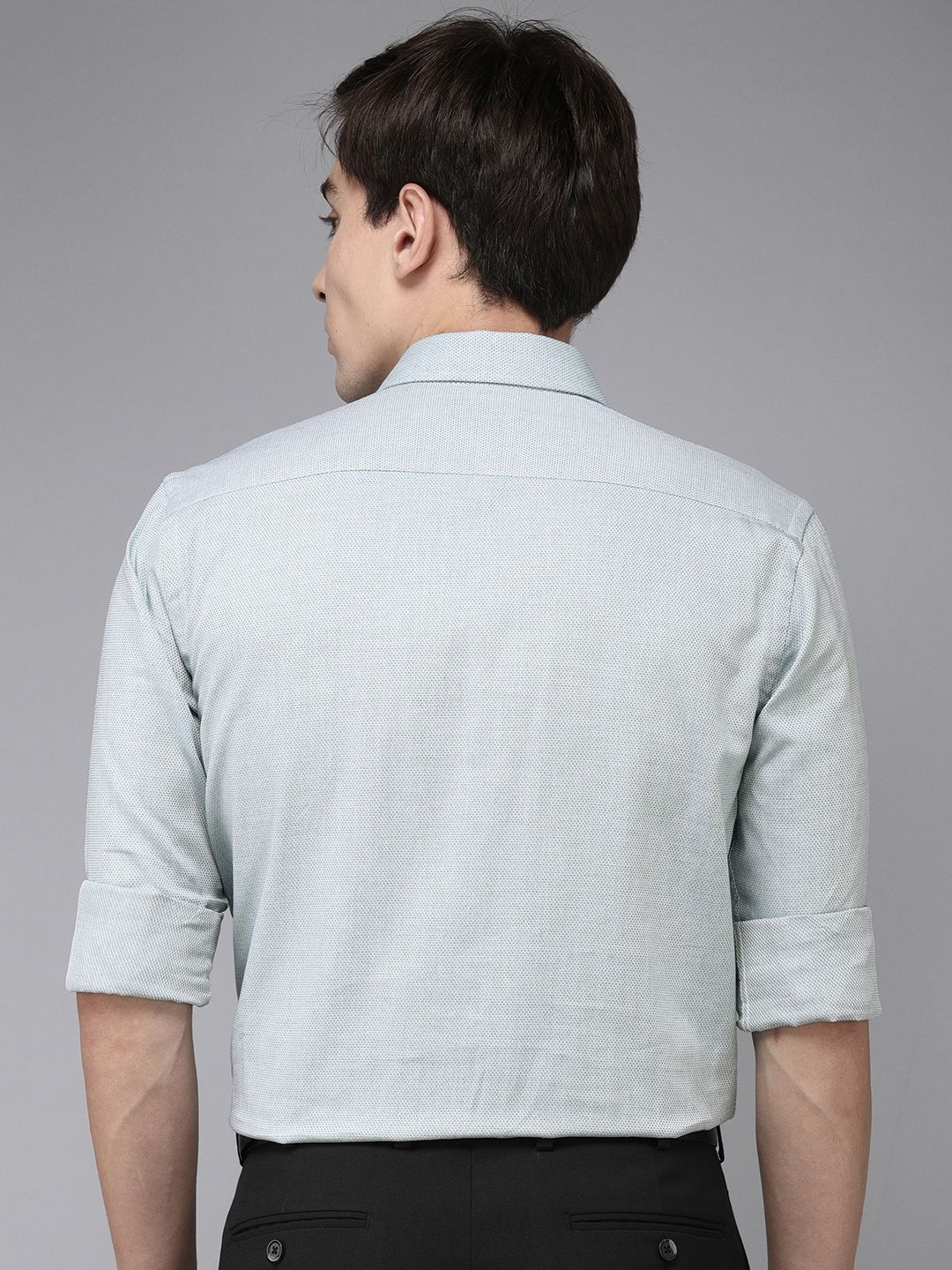 Park Avenue Men Blue Textured Pure Cotton Slim Fit Formal Shirt - Image 4