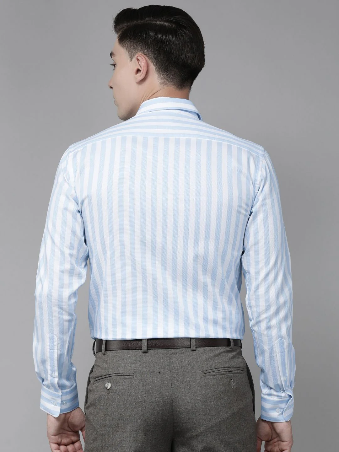 Park Avenue Men Blue & White Slim Fit Striped Formal Shirt - Image 4