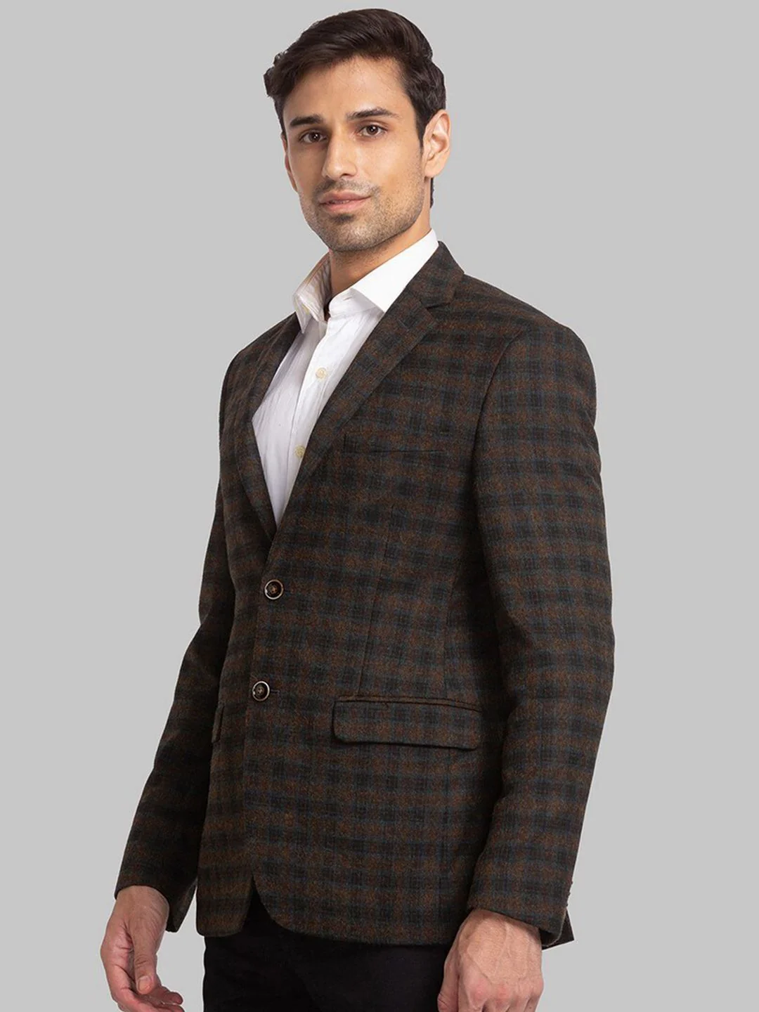 Park Avenue Men Brown Checked Super Slim-Fit Single Breasted Formal Blazers - Image 5