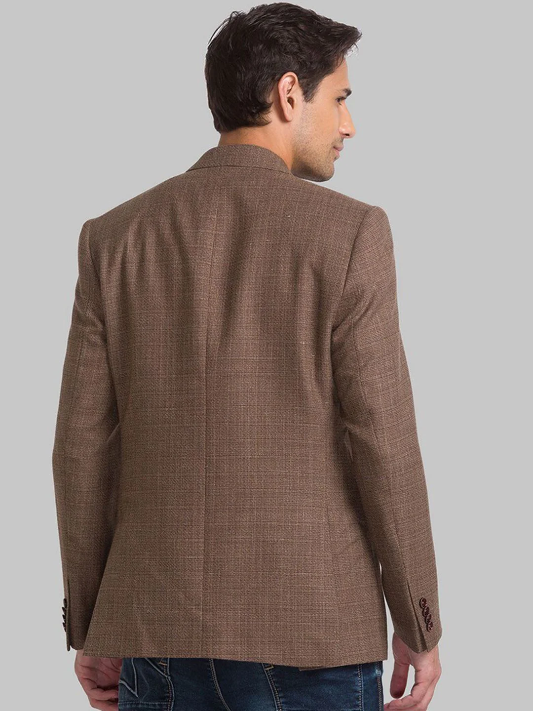 Park Avenue Men Brown Self Design Single Breasted Blazer - Image 4