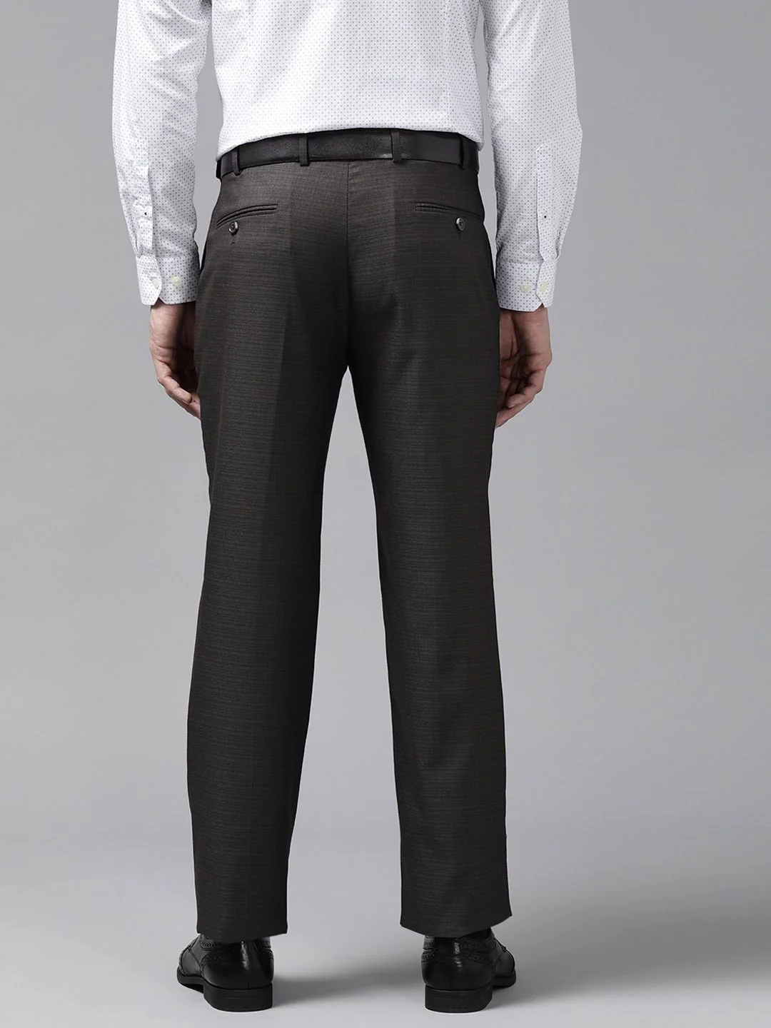 Park Avenue Men Charcoal Black Checked Smart Fit Formal Trousers - Image 3