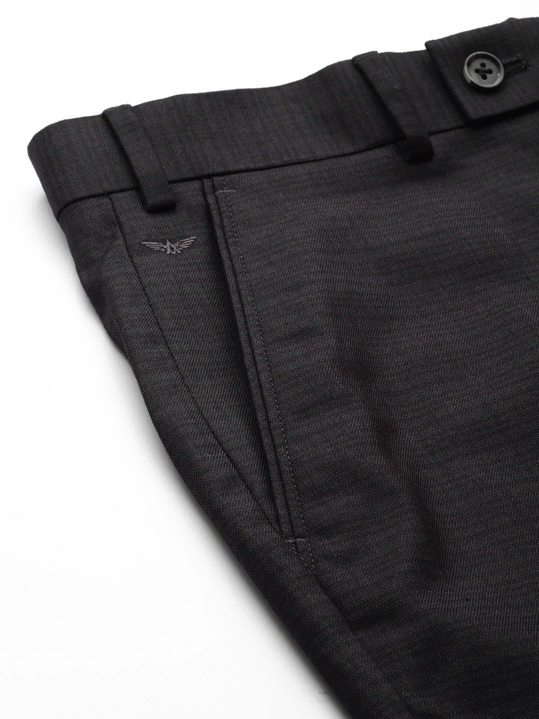 Park Avenue Men Charcoal Black Checked Smart Fit Formal Trousers - Image 6