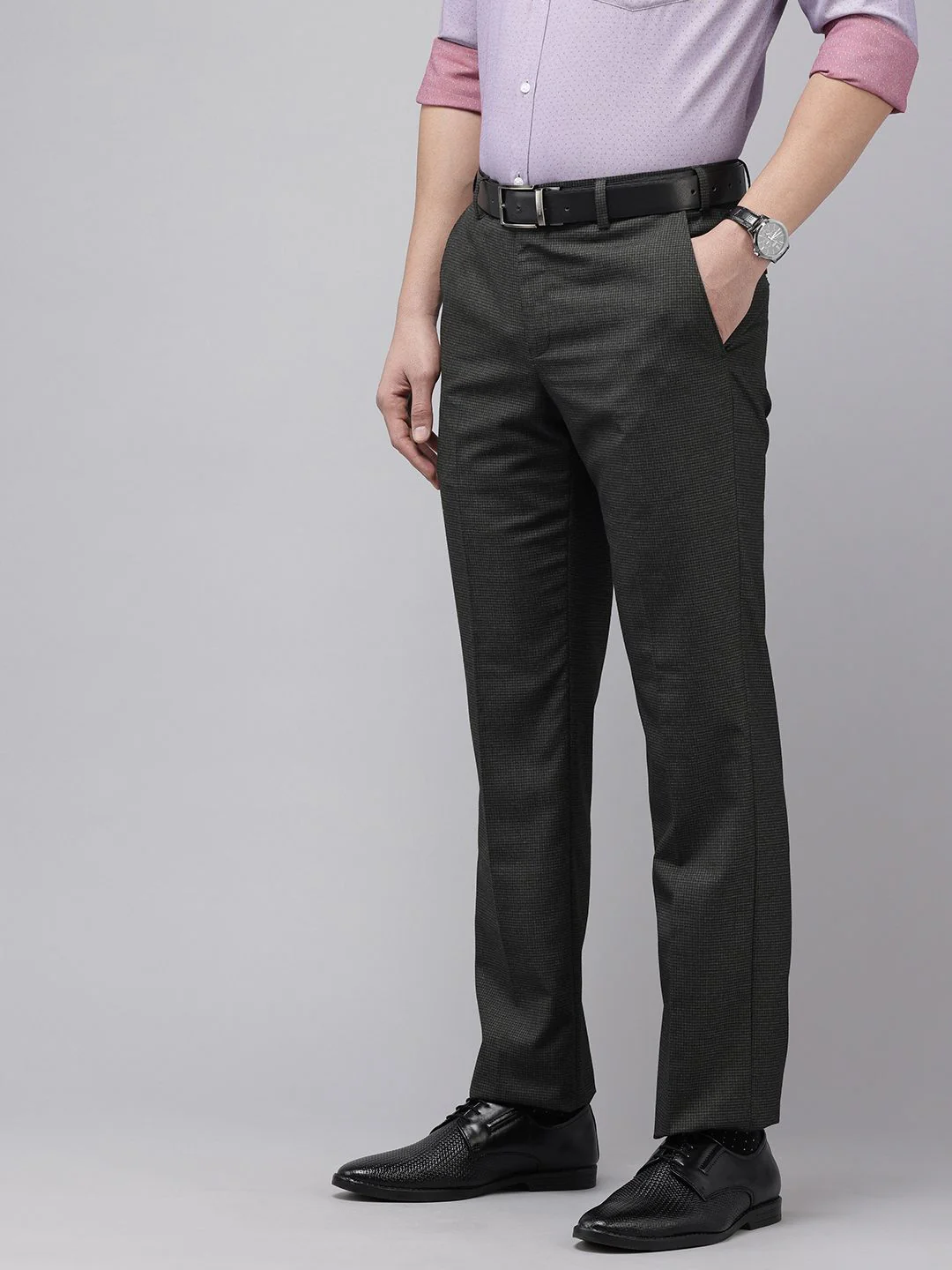 Park Avenue Men Checked Formal Trousers - Image 2