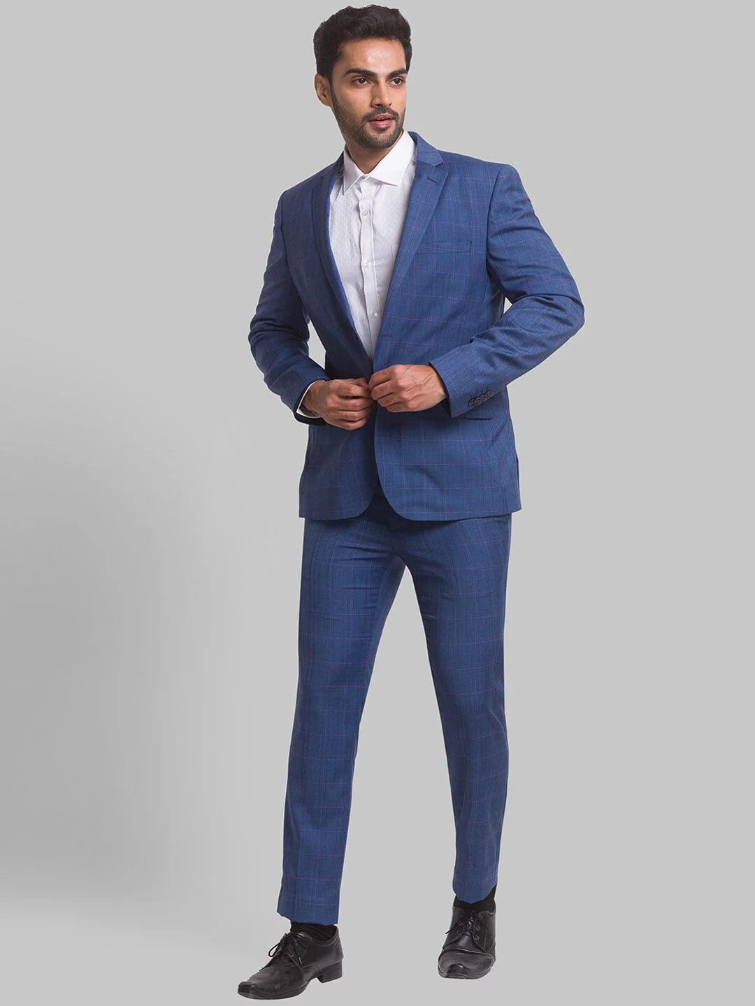 Park Avenue Men Checked Single-Breasted Super Slim-Fit 2-Piece Formal Suit - Image 6