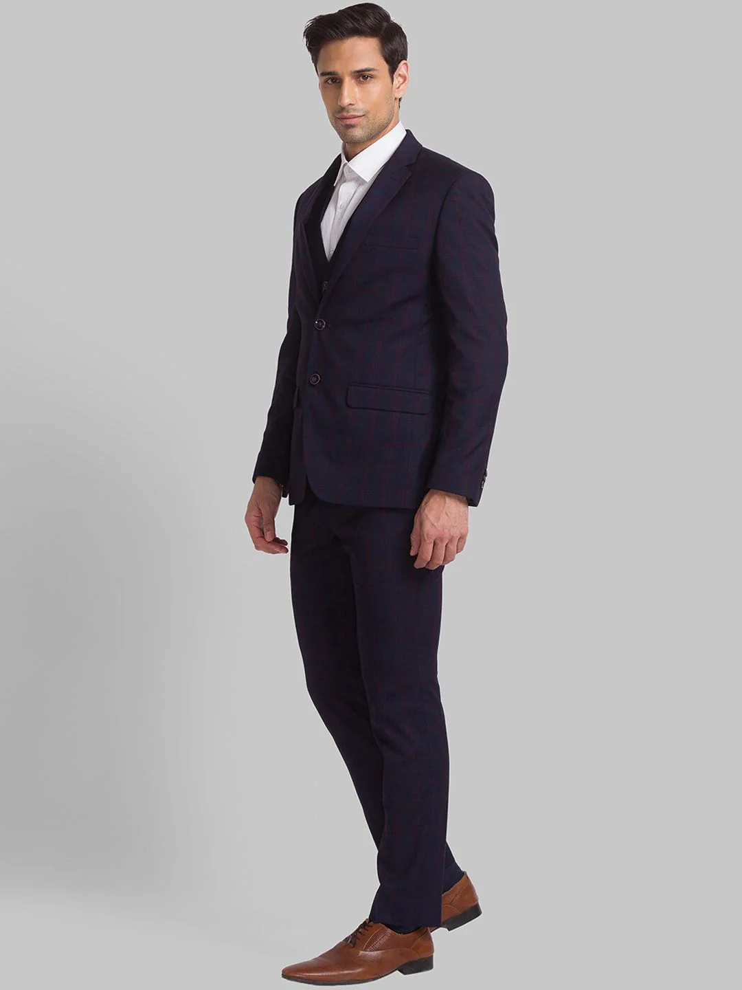 Park Avenue Men Checked Single-Breasted Super Slim-Fit 3-Piece Formal Suit - Image 4
