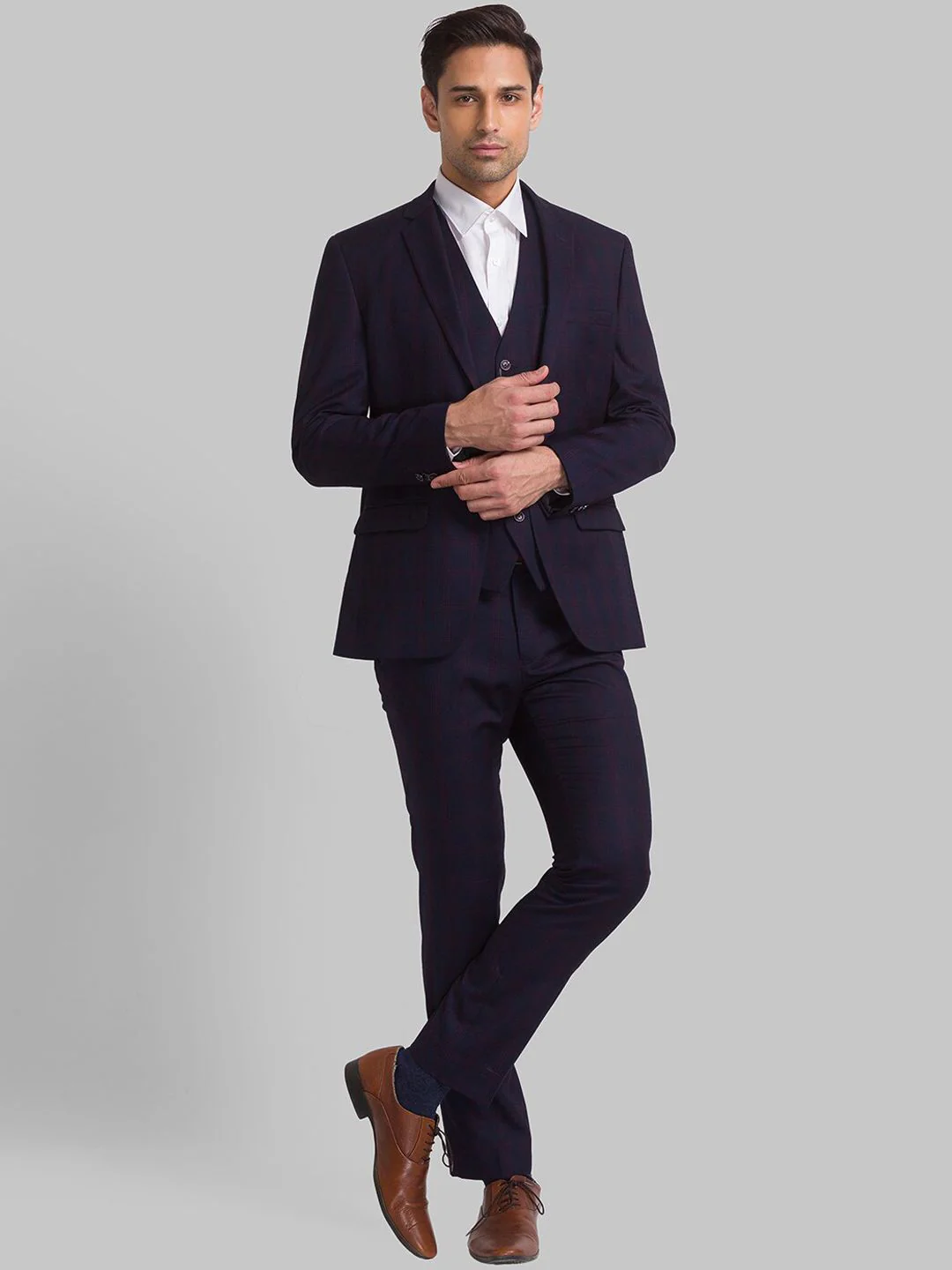 Park Avenue Men Checked Single-Breasted Super Slim-Fit 3-Piece Formal Suit - Image 7