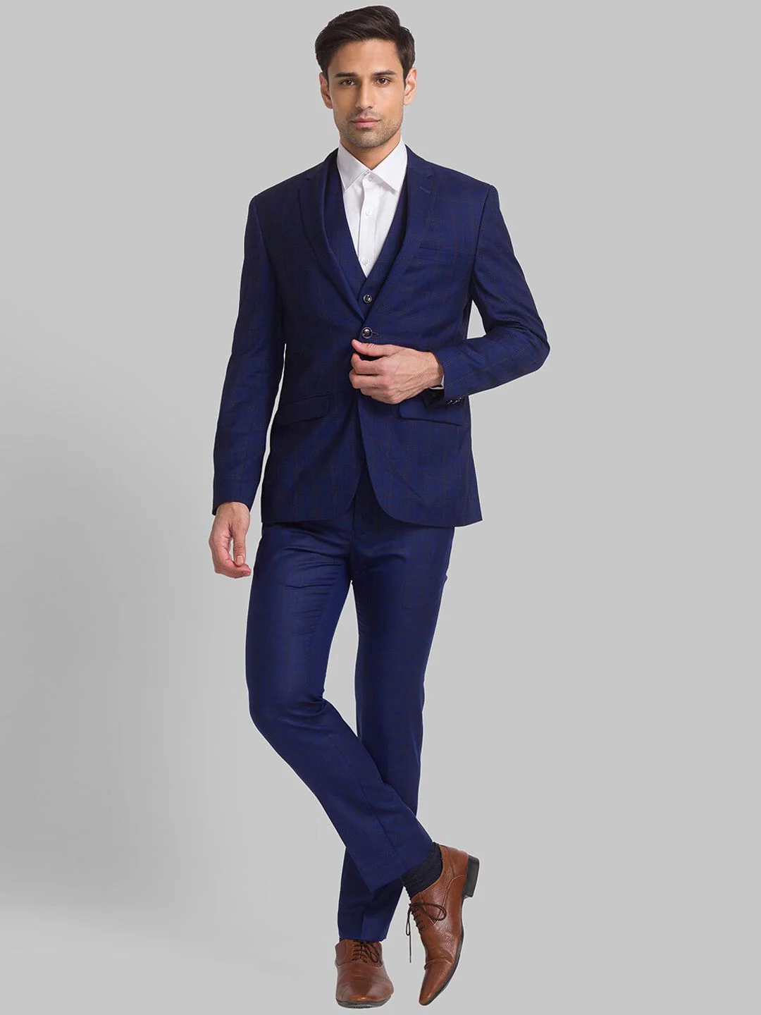Park Avenue Men Checked Single-Breasted Super Slim-Fit 3-Piece Suit - Image 6