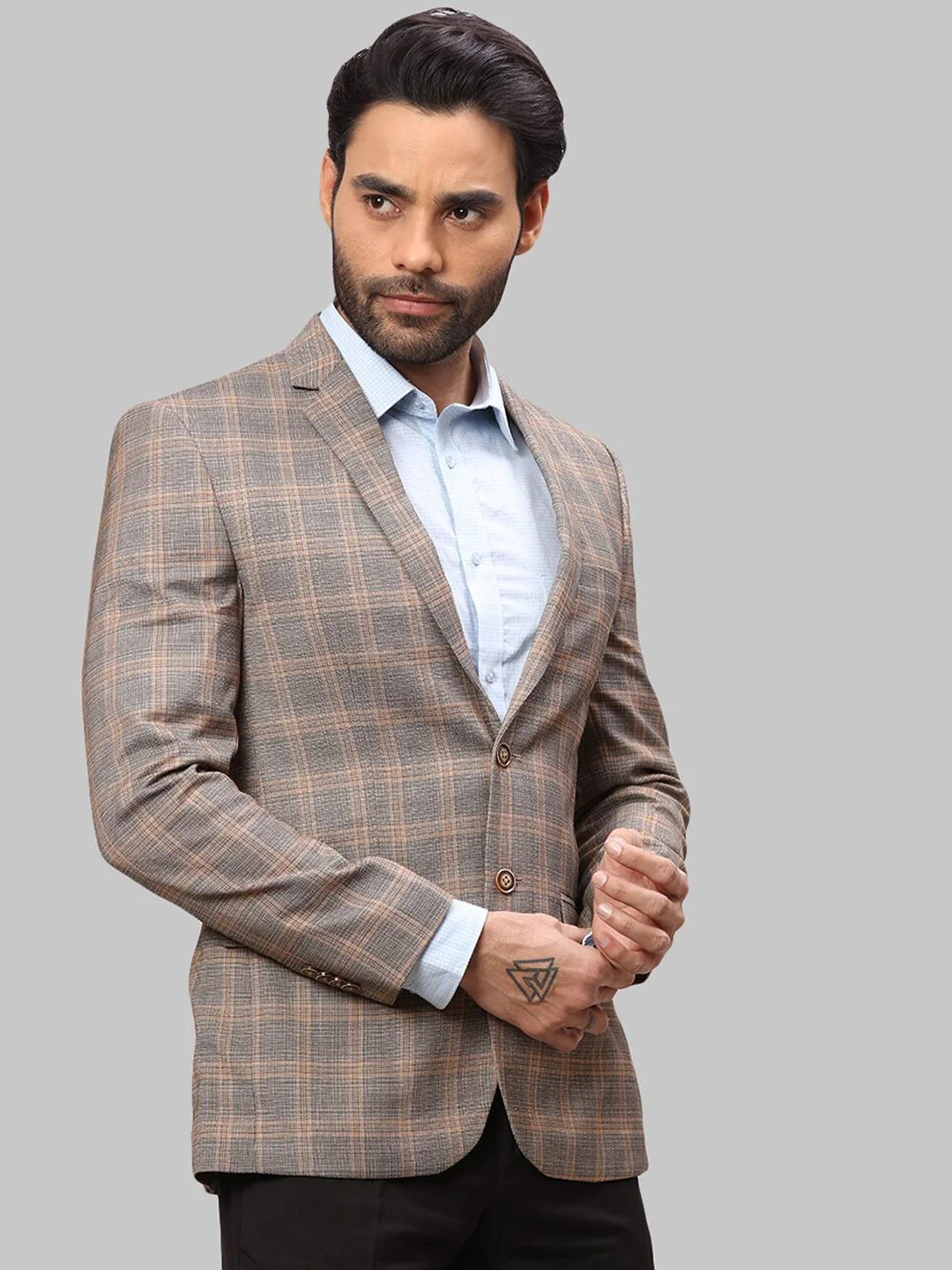Park Avenue Men Checked Single Breasted Super Slim-Fit Blazers - Image 3