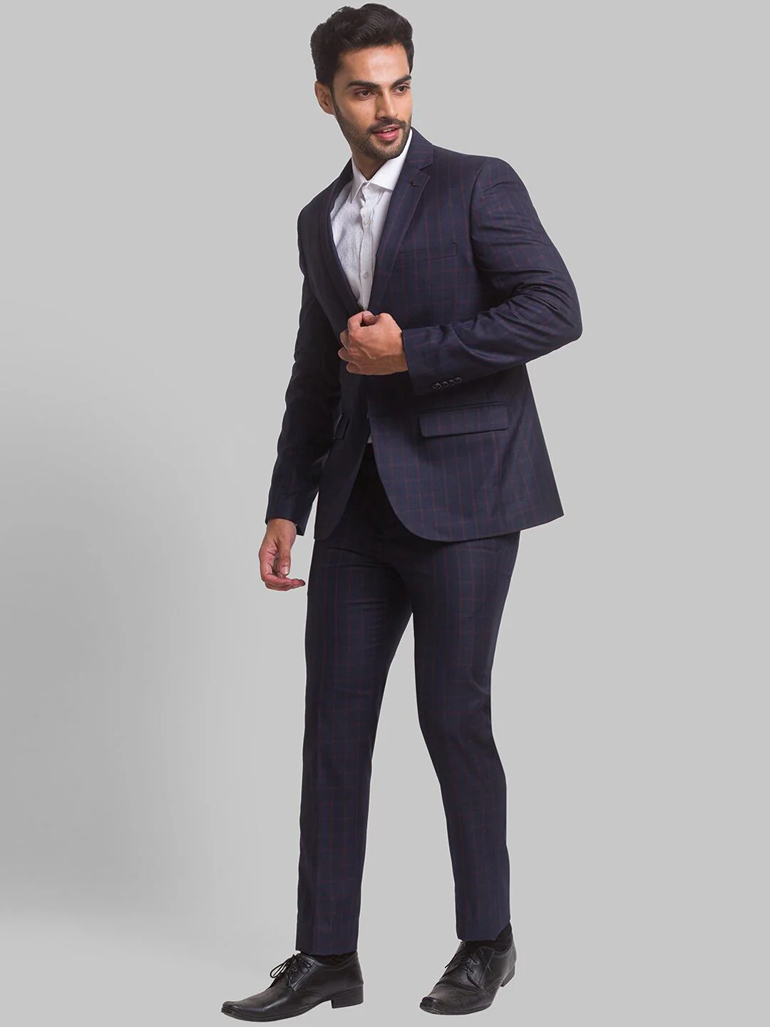 Park Avenue Men Checked Single Breasted Two Piece Formal Suit - Image 5