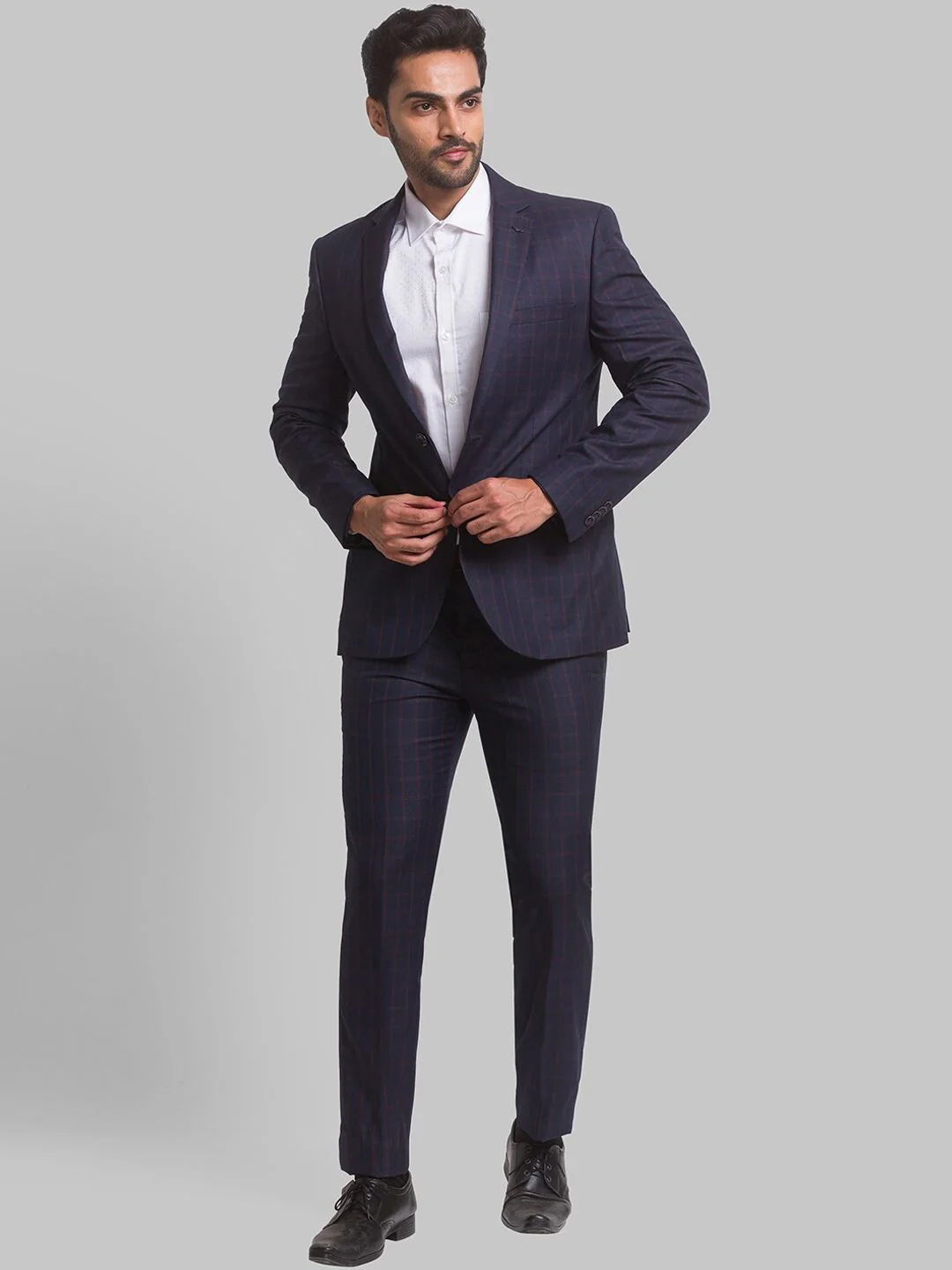Park Avenue Men Checked Single Breasted Two Piece Formal Suit - Image 6