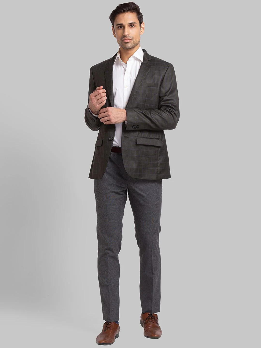 Park Avenue Men Checked Slim-Fit Single-Breasted 2 Piece Formal Suit - Image 6