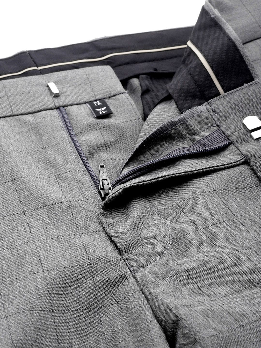 Park Avenue Men Checked Smart Fit Low-Rise Trousers - Image 4