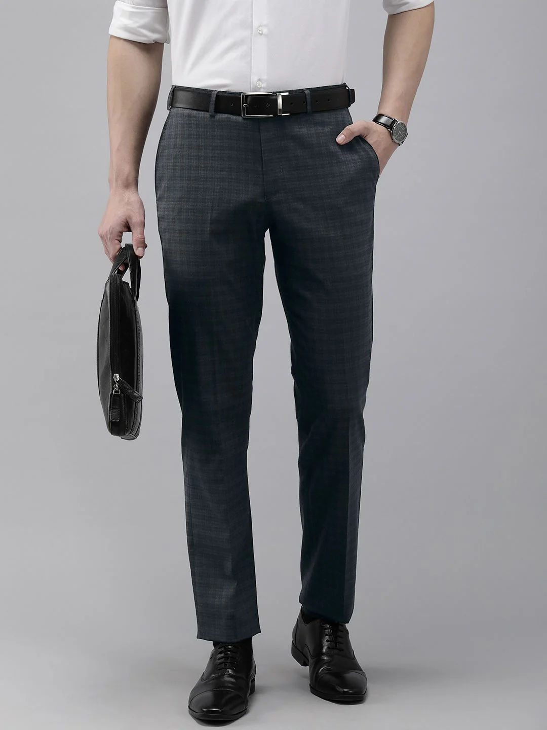 Park Avenue Men Checked Smart Fit Mid-Rise Formal Trousers