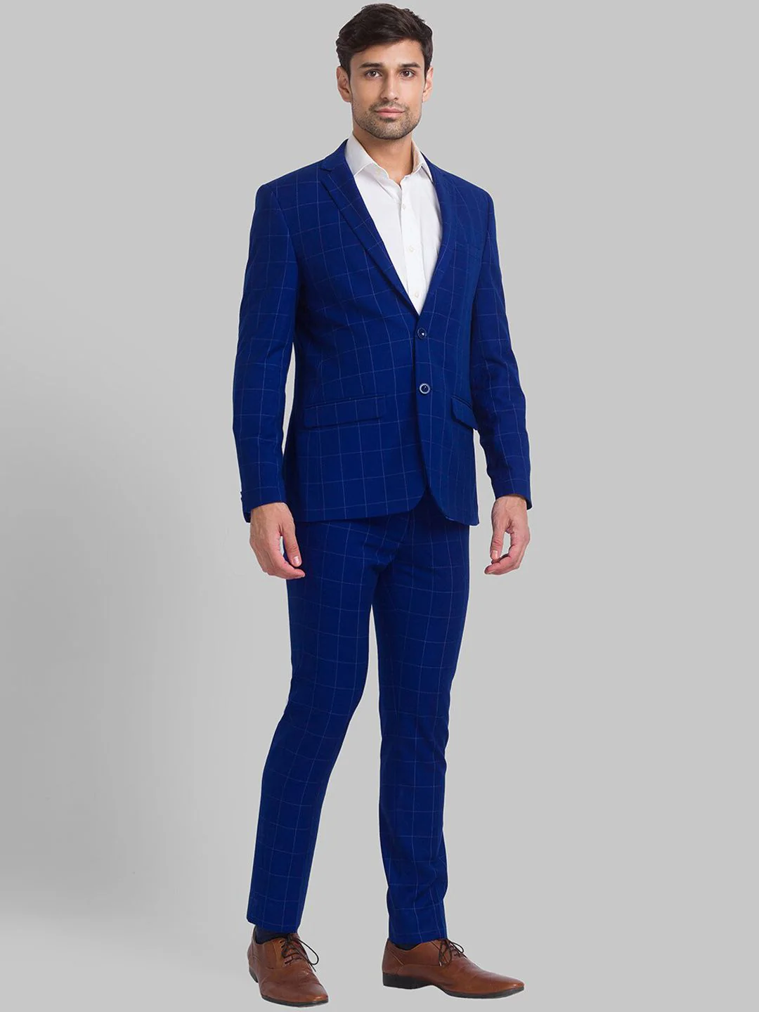 Park Avenue Men Checked Super Slim Fit 2 Piece Formal Suit - Image 3