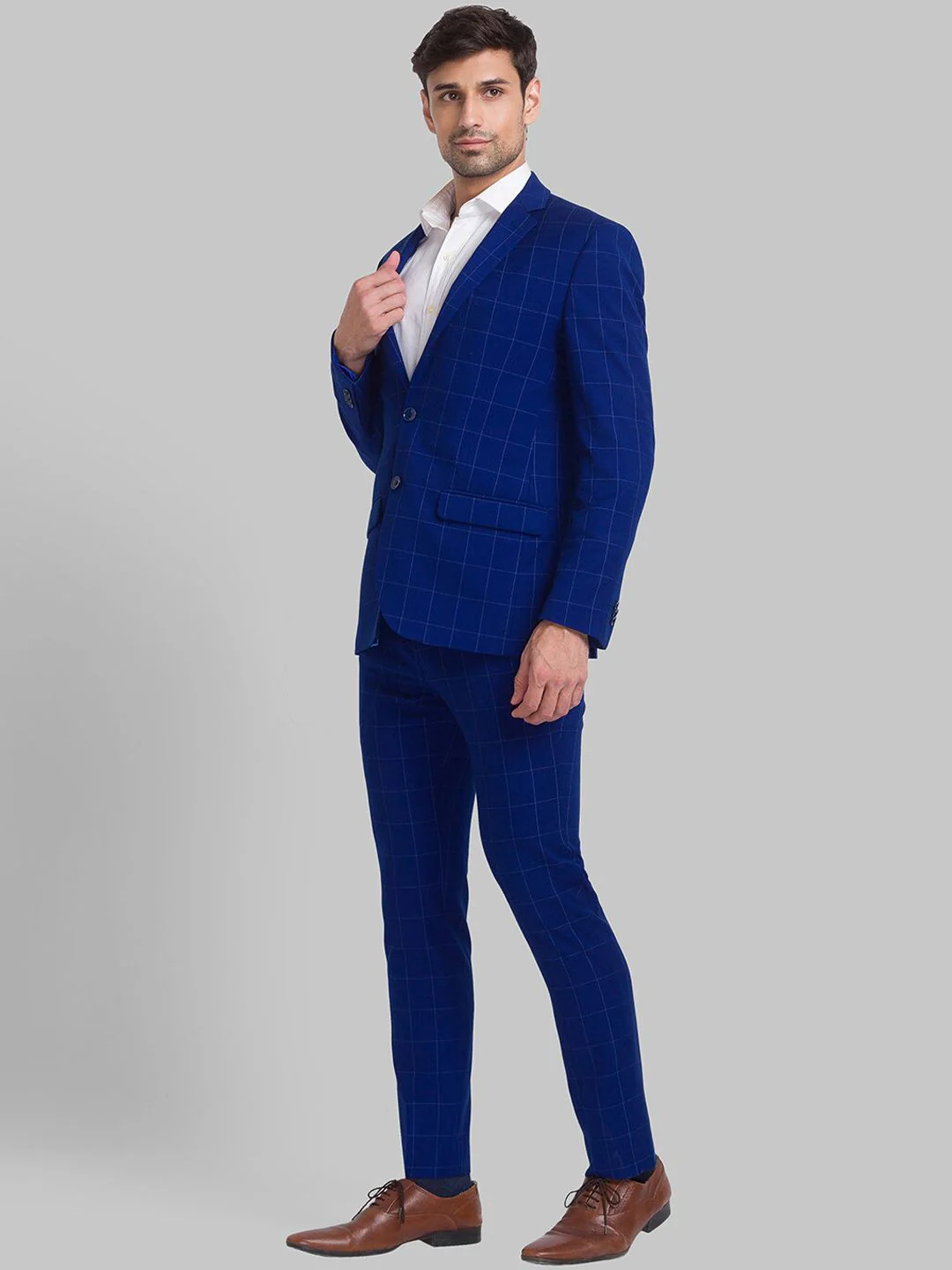 Park Avenue Men Checked Super Slim Fit 2 Piece Formal Suit - Image 5