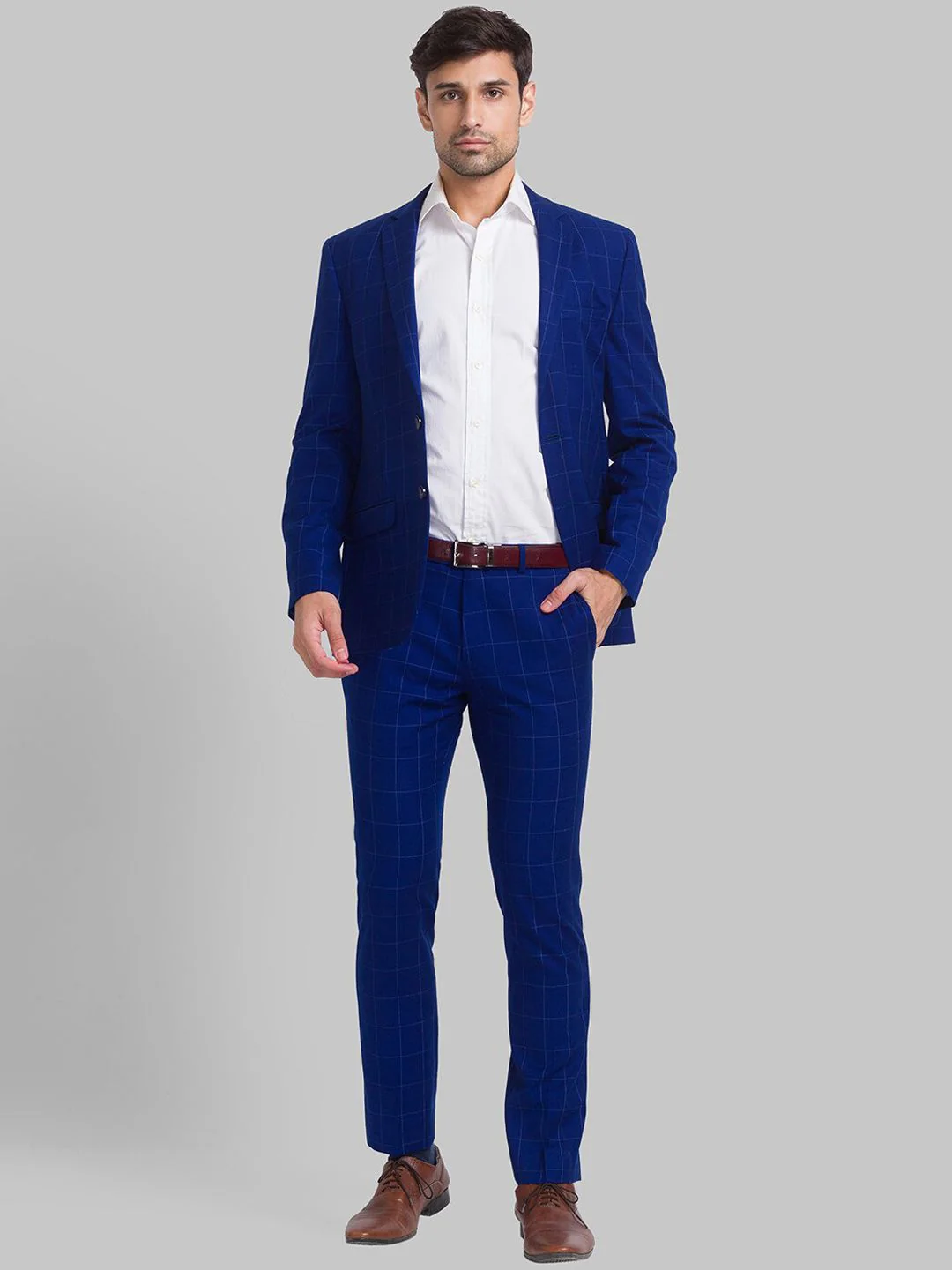 Park Avenue Men Checked Super Slim Fit 2 Piece Formal Suit - Image 6