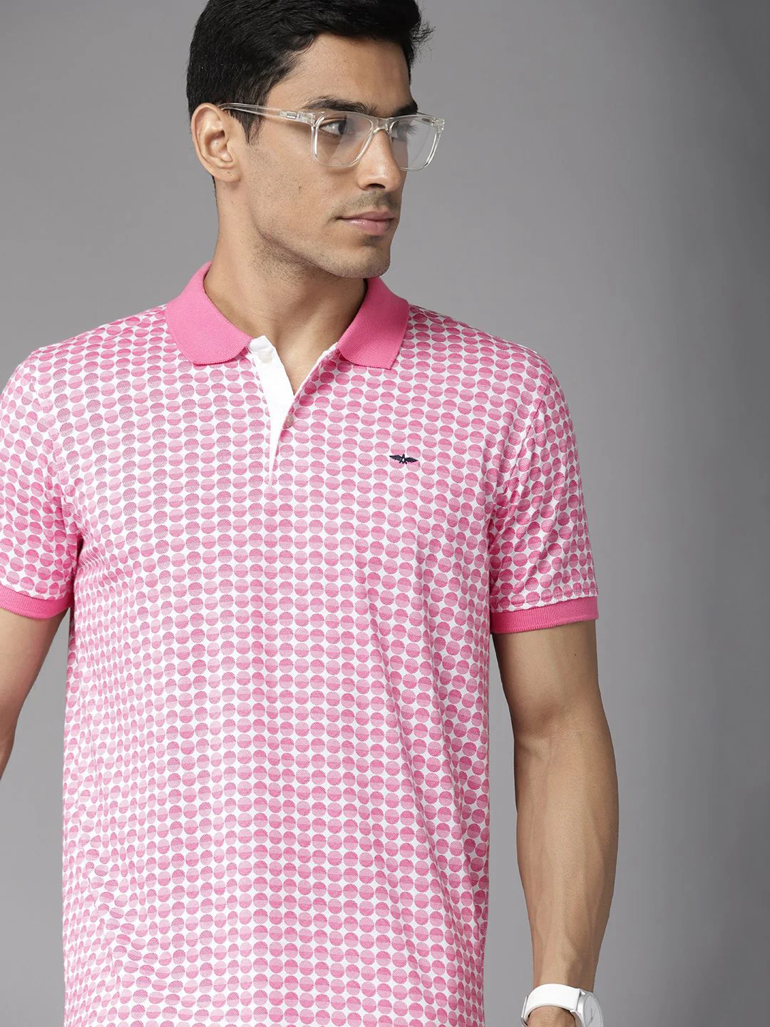 Park Avenue Men Geometric Print Polo Collar Slim Fit T-shirt