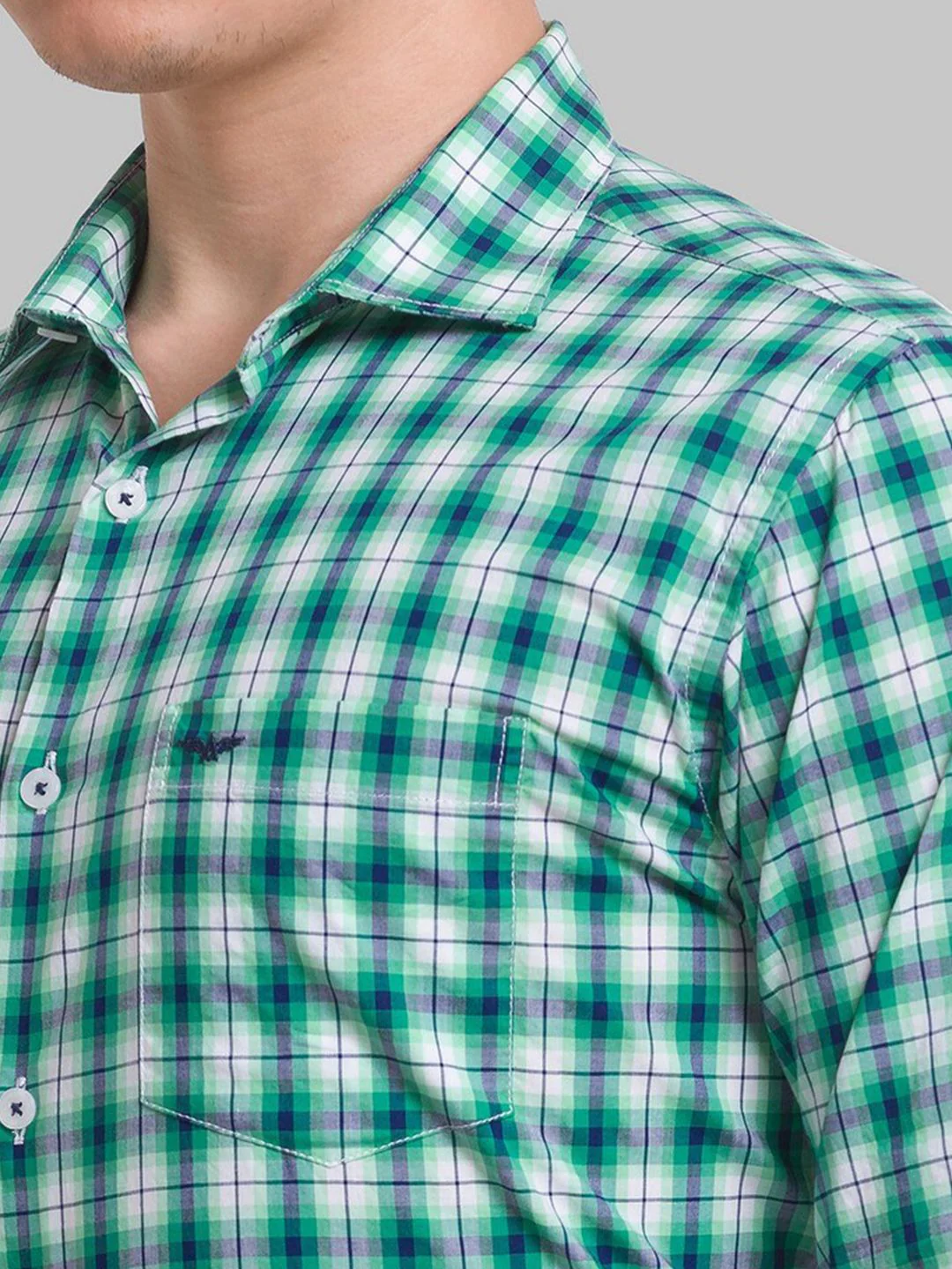 Park Avenue Men Green Slim Fit Gingham Checks Casual Organic cotton Shirt - Image 2