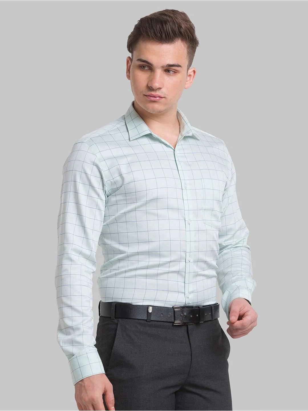 Park Avenue Men Green Windowpane Checks Checked Formal Shirt - Image 3