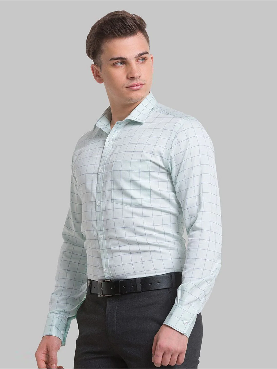 Park Avenue Men Green Windowpane Checks Checked Formal Shirt - Image 5