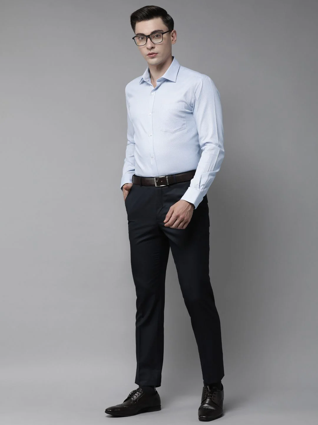 Park Avenue Men Light Blue Self Design Slim Fit Formal Shirt - Image 7