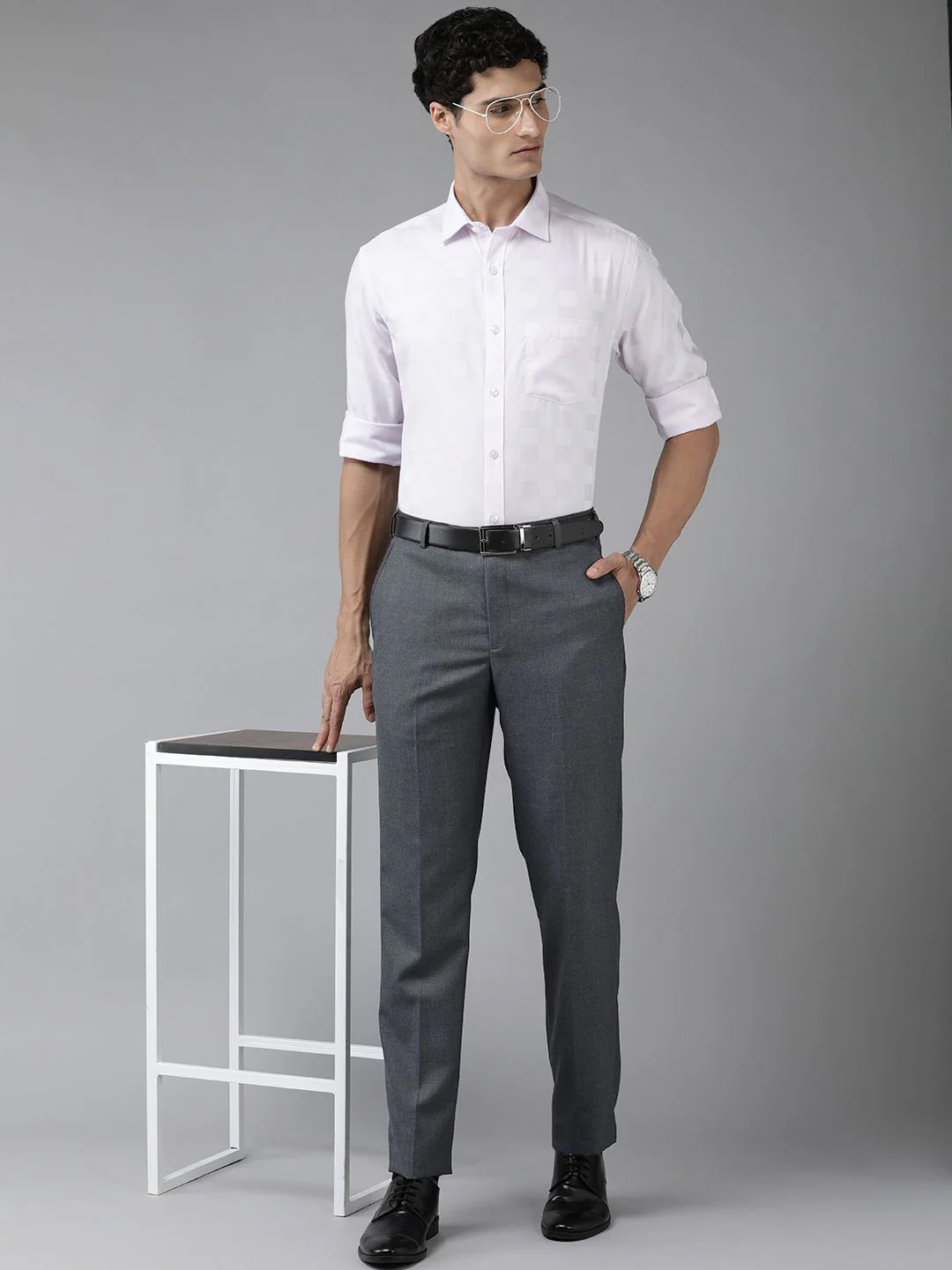 Park Avenue Men Mid-Rise Checked Smart Trousers - Image 5