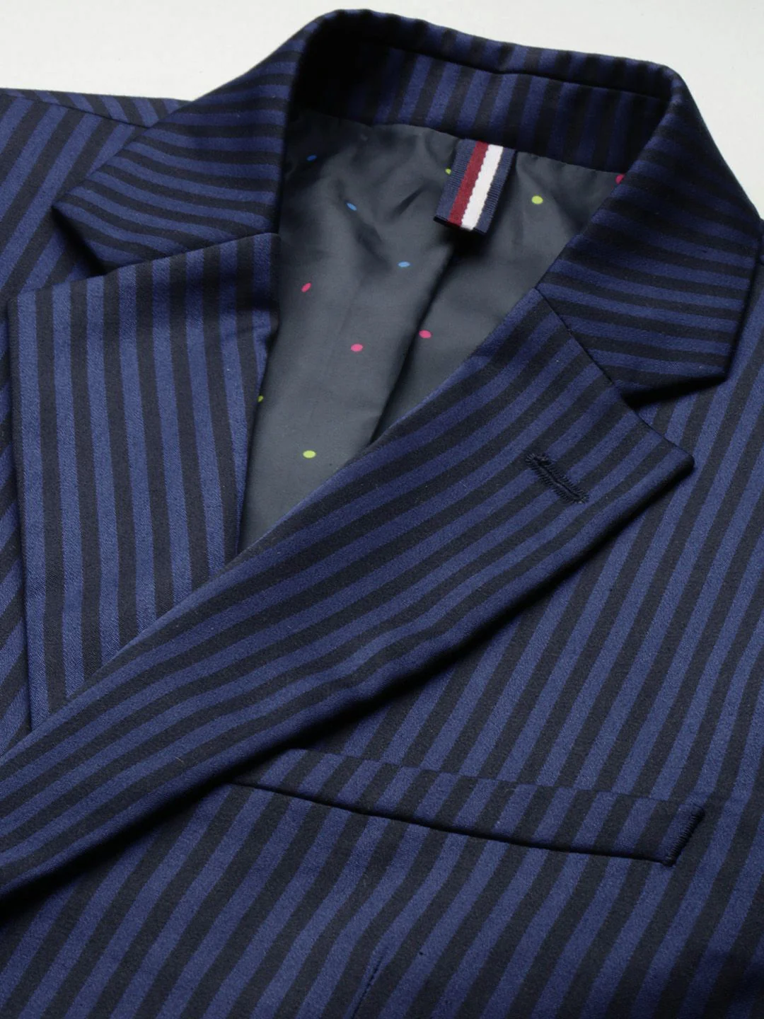 Park Avenue Men Navy Blue & Black Striped Super Slim Fit Single-Breasted Formal Blazer - Image 2