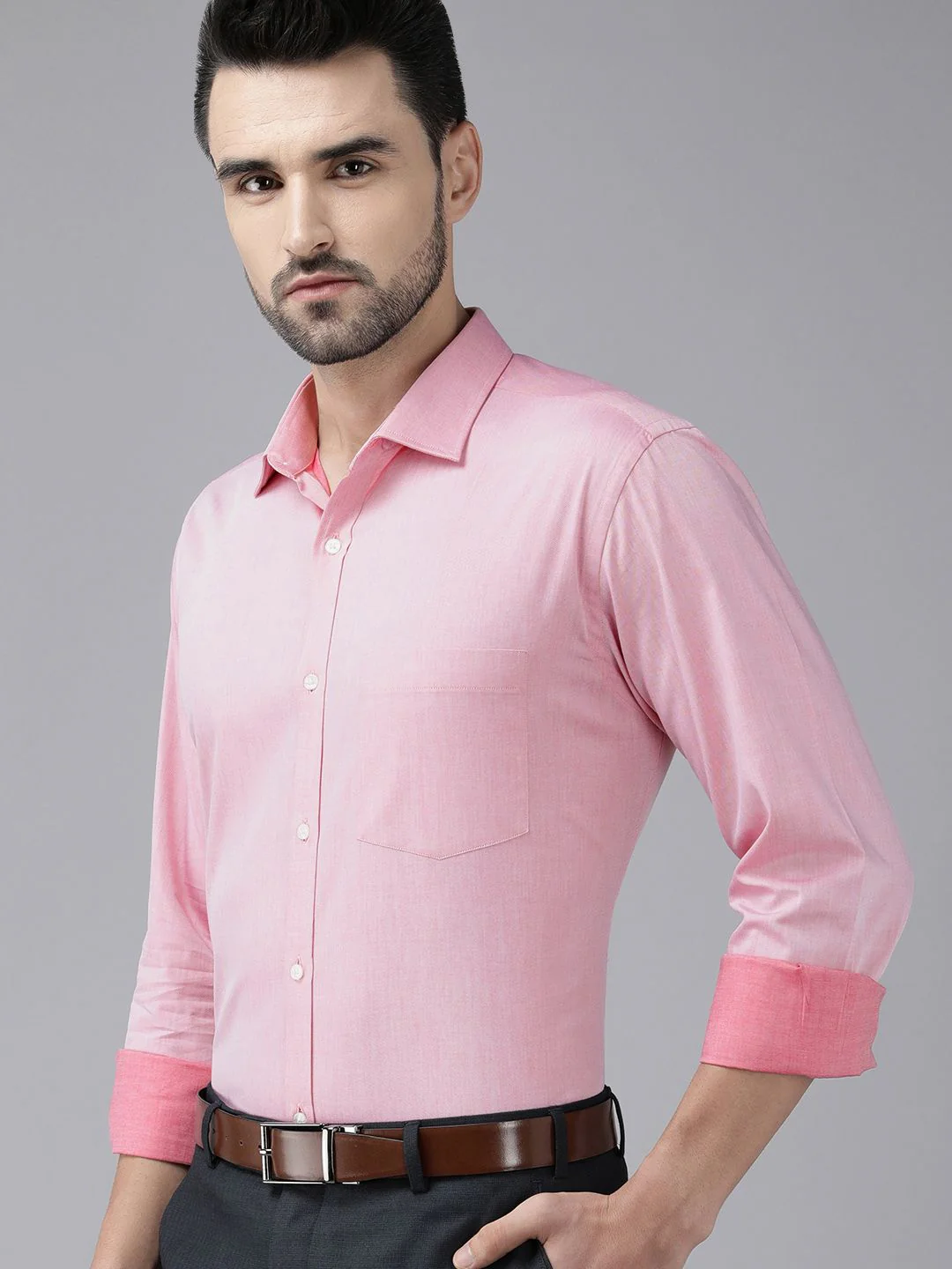 Park Avenue Men Pink Solid Slim Fit Formal Shirt - Image 4