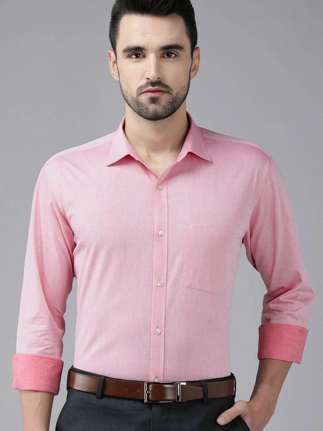 Park Avenue Men Pink Solid Slim Fit Formal Shirt - Image 5