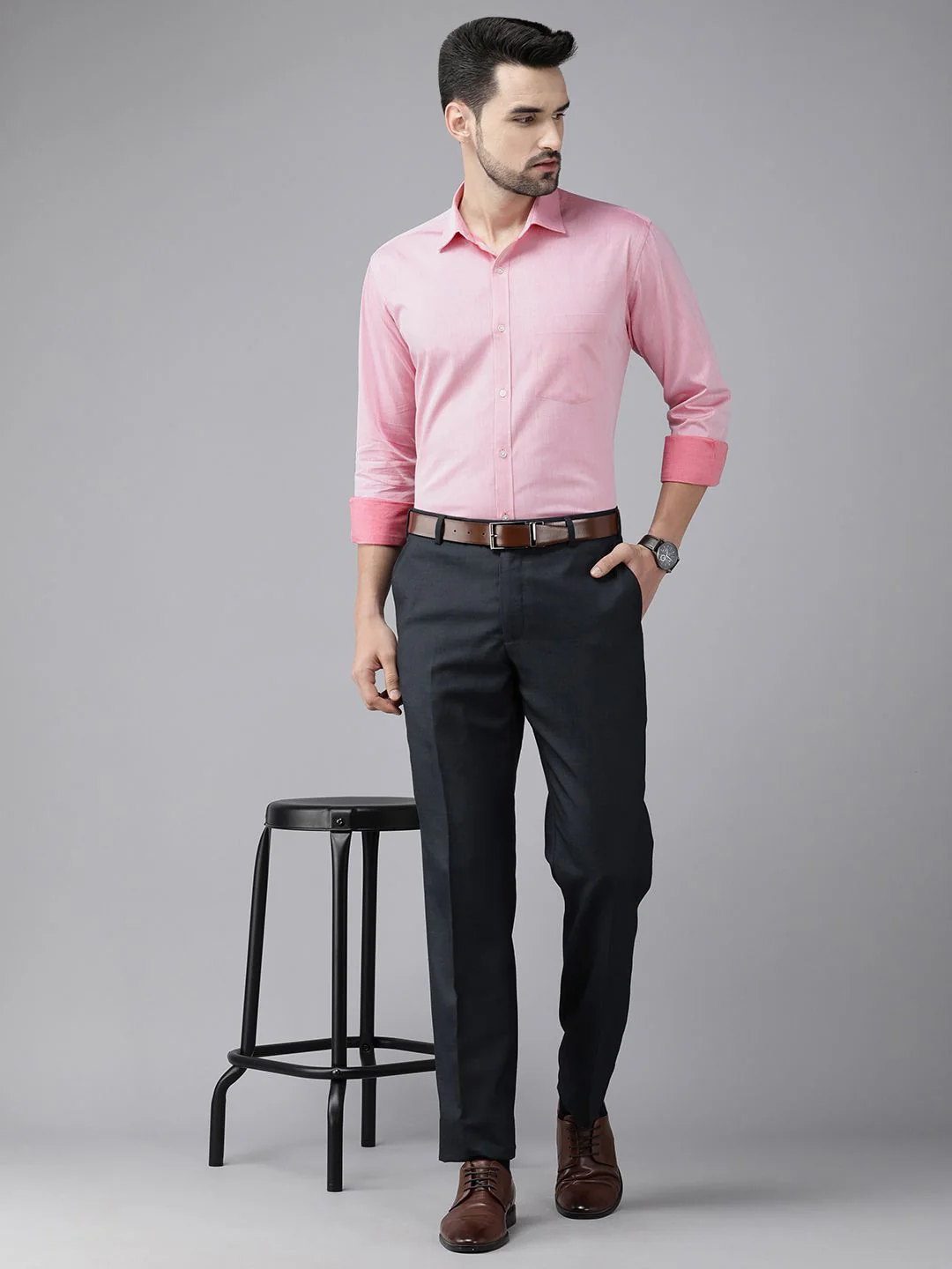 Park Avenue Men Pink Solid Slim Fit Formal Shirt - Image 7