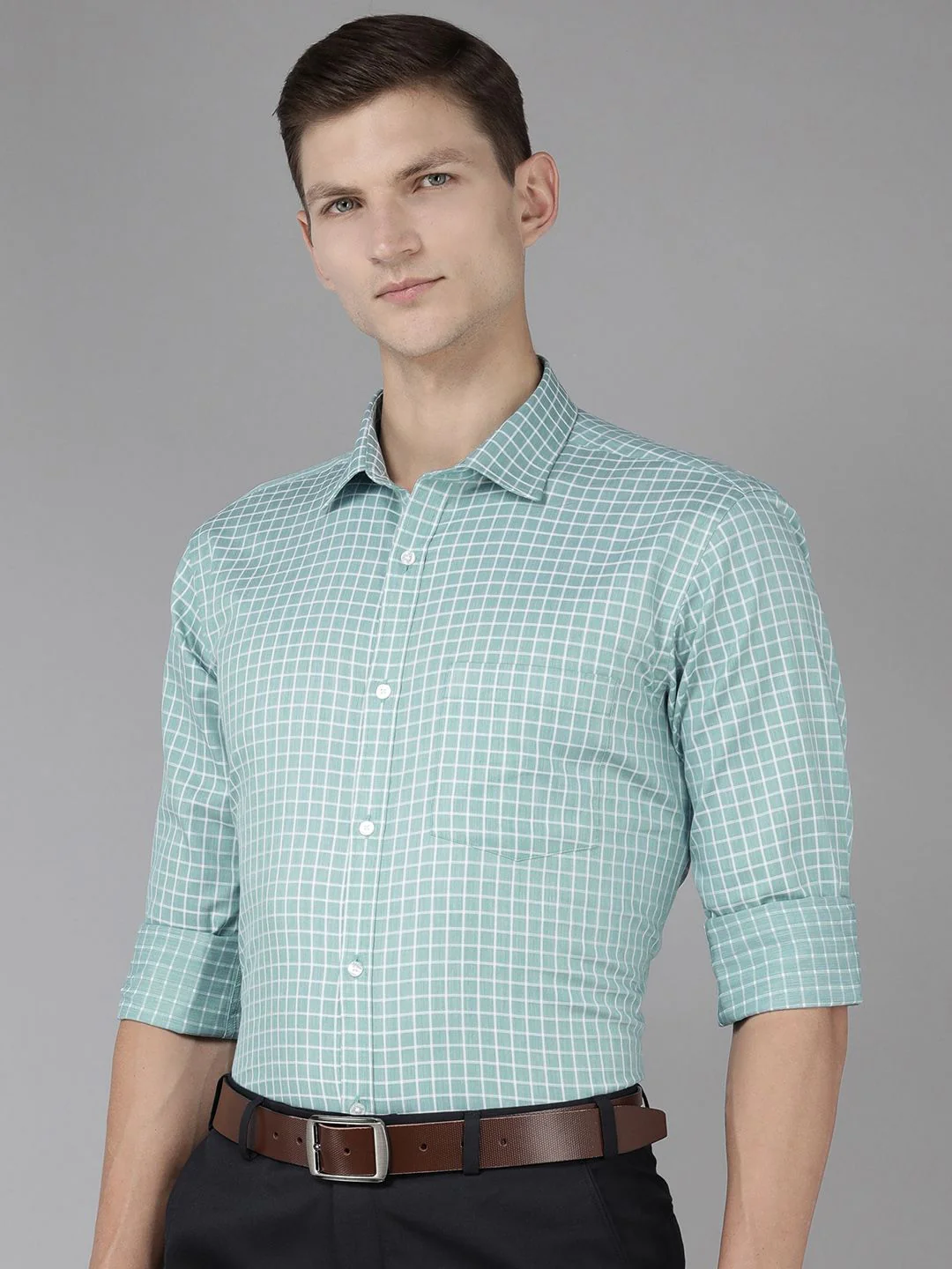 Park Avenue Men Pure Cotton Slim Fit Grid Tattersall Checks Opaque Formal Shirt - Image 4