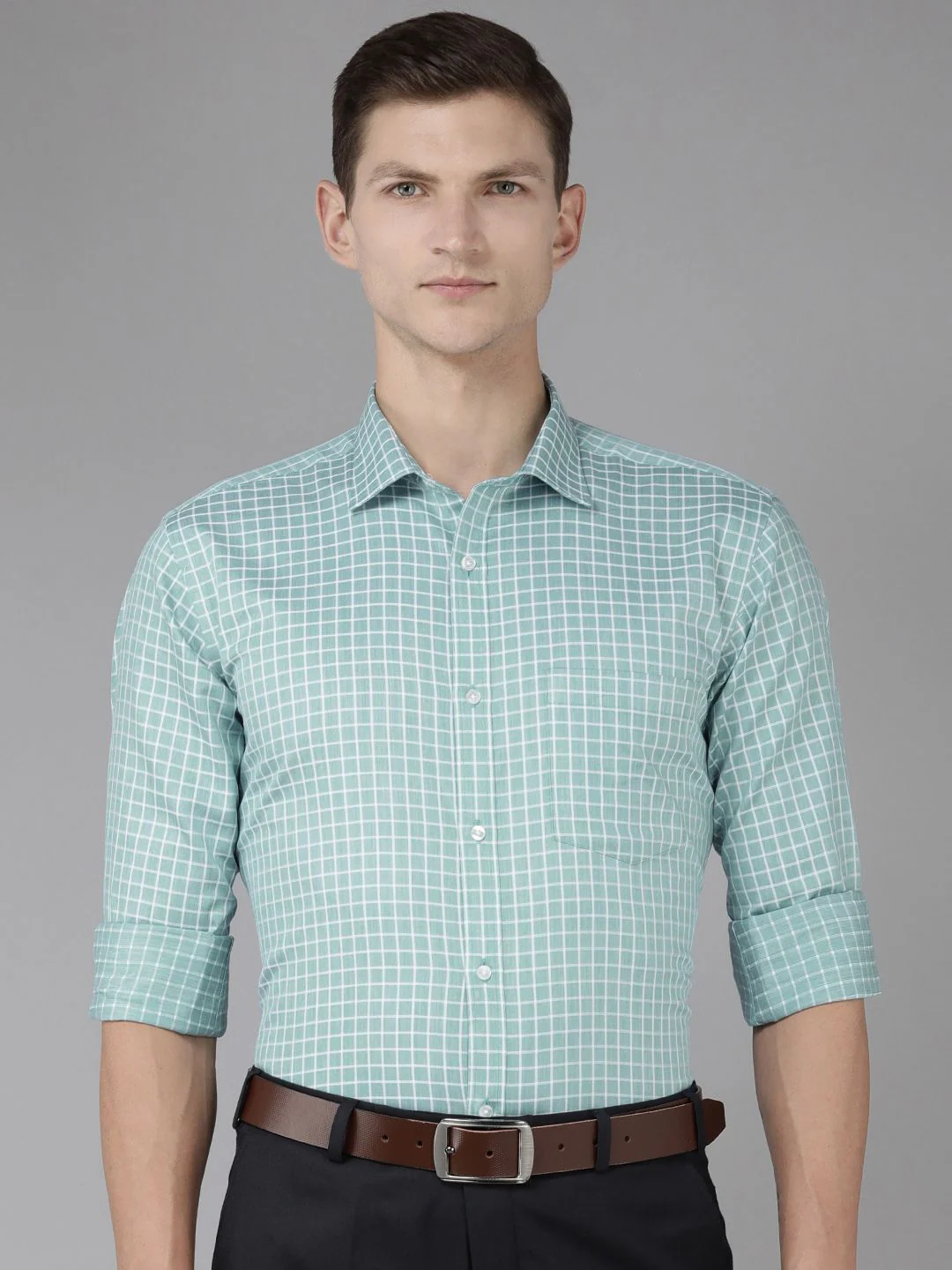 Park Avenue Men Pure Cotton Slim Fit Grid Tattersall Checks Opaque Formal Shirt - Image 5