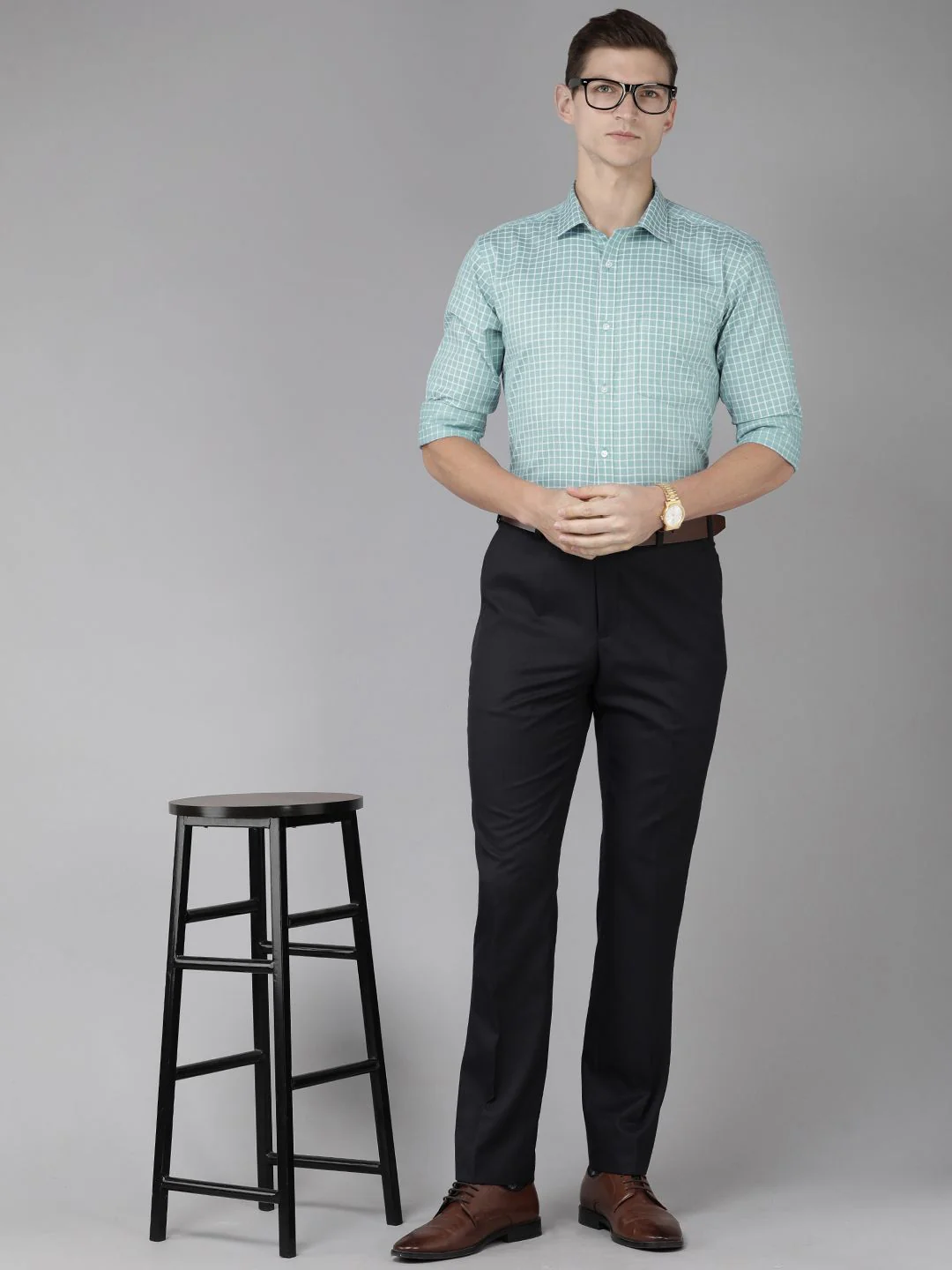Park Avenue Men Pure Cotton Slim Fit Grid Tattersall Checks Opaque Formal Shirt - Image 7